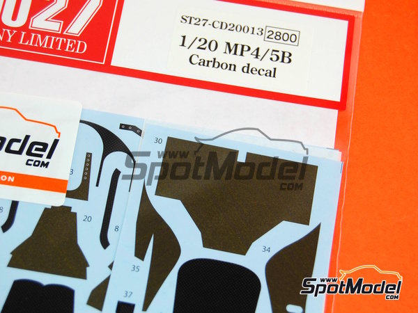 Image 1: McLaren Honda MP4/5B McLaren Racing Limited Team sponsored by Marlboro Shell - Formula 1 World Championship 1990 | Carbon fibre pattern decal set in 1/20 scale manufactured by Studio27 (ref.&nbsp;ST27-CARBOND20013, also 4545310007906 and CD20013)