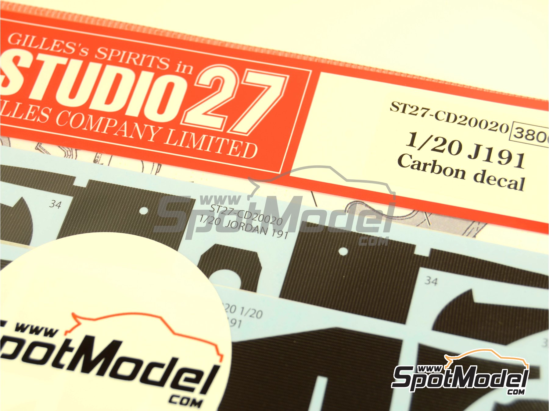 Image 2: Jordan Ford J191 - Campeonato del Mundo FIA de Formula 1 1991 | Patron de fibra de carbono en calca en escala&nbsp;1/20 fabricado por Studio27 (ref.&nbsp;ST27-CARBOND20020, tambien 4545310010883 y CD20020)