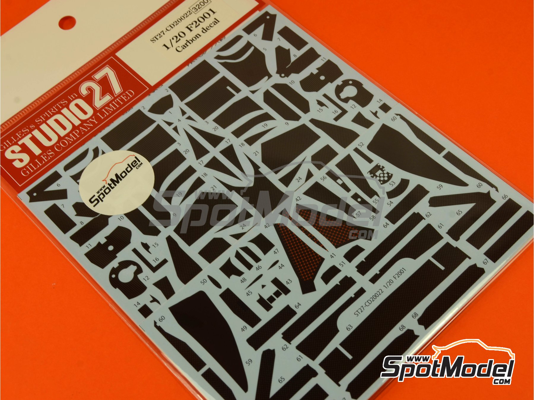 Image 7: Ferrari F2001 | Patron de fibra de carbono en calca en escala&nbsp;1/20 fabricado por Studio27 (ref.&nbsp;ST27-CARBOND20022, tambien 4545310011064 y CD20022)