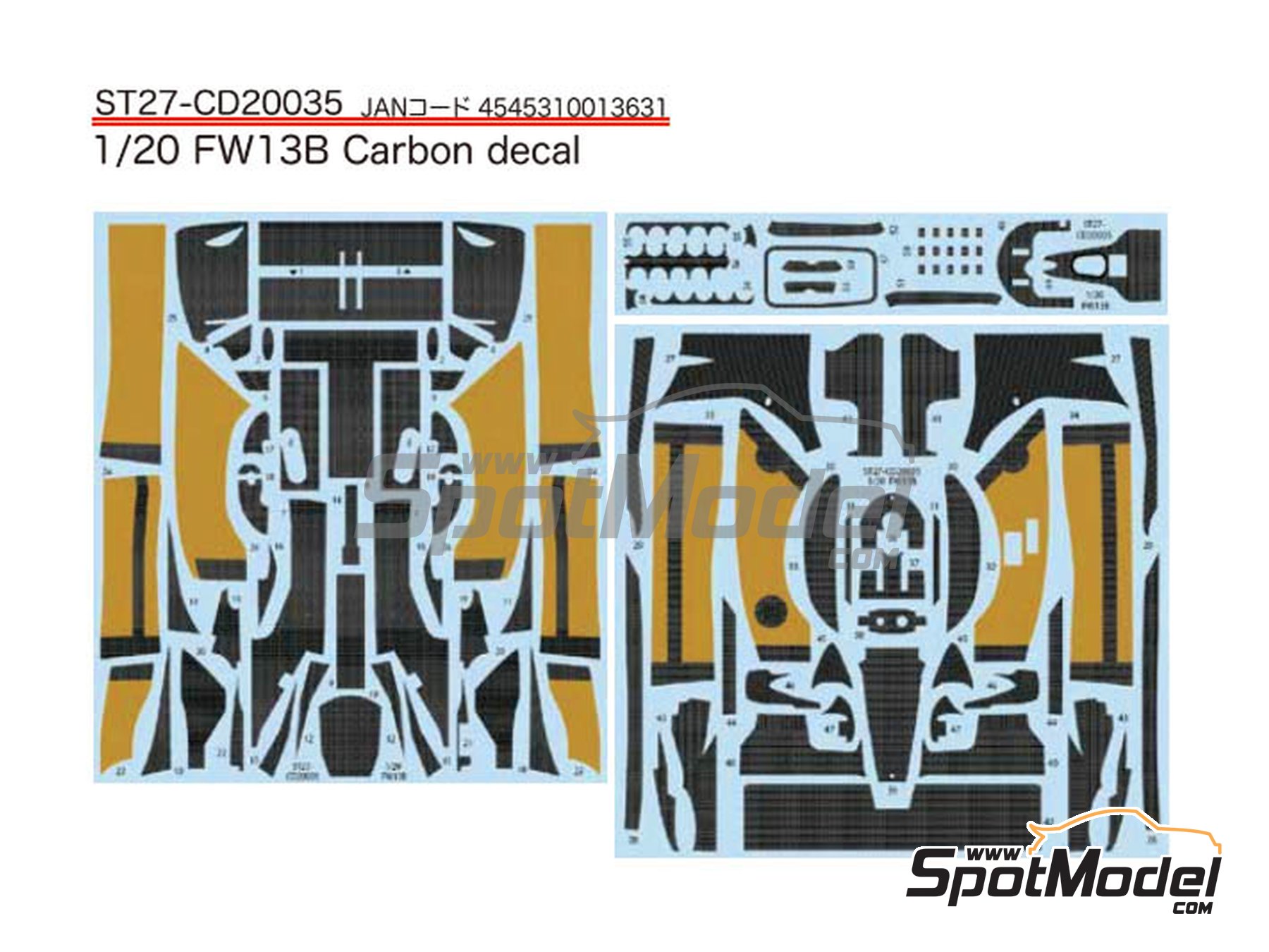Image 1: Williams Renault FW13B | Carbon fibre pattern decal set in 1/20 scale manufactured by Studio27 (ref. ST27-CARBOND20035, also 4545310013631 and CD20035)