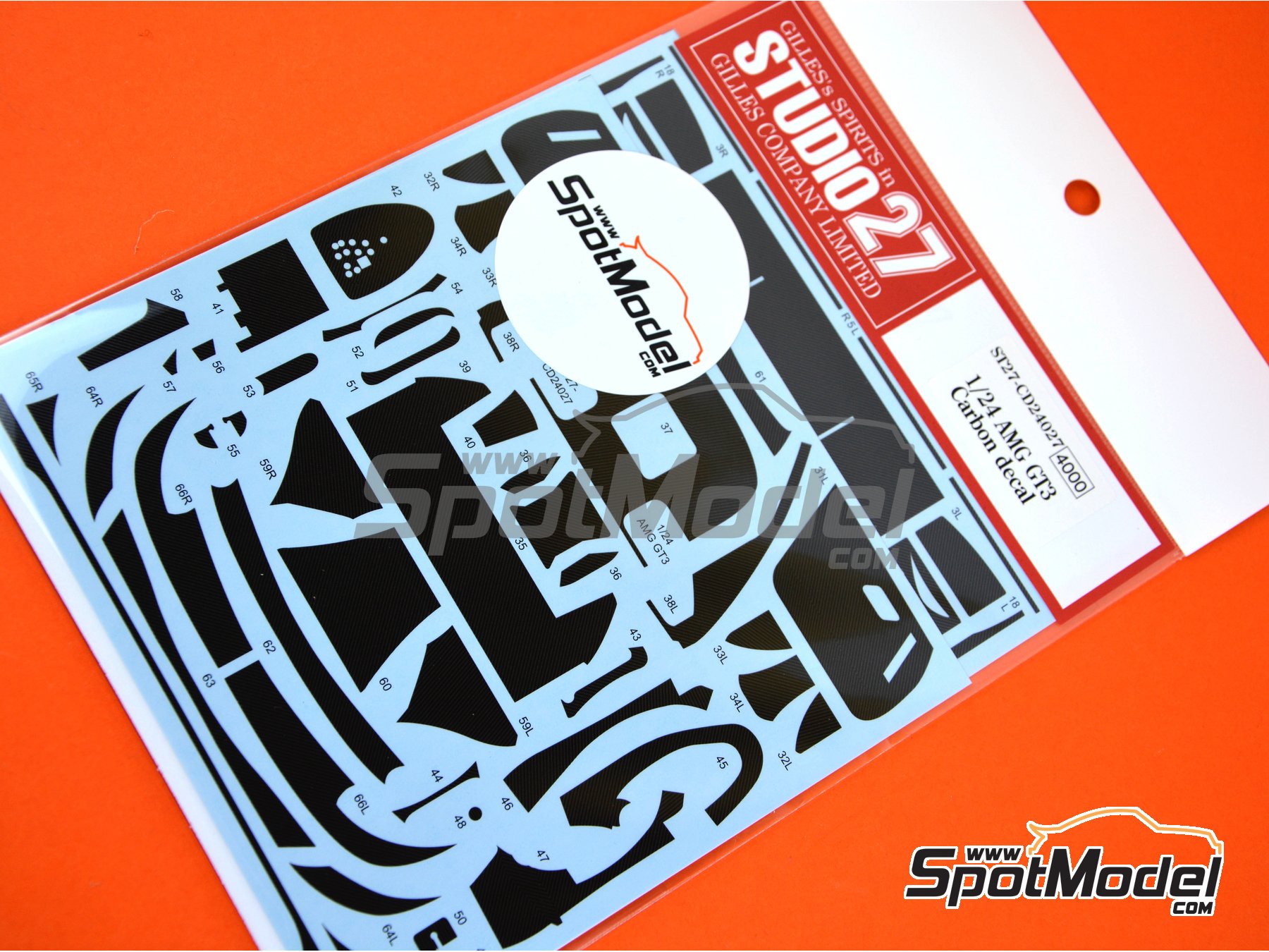 Image 4: Mercedes Benz AMG GT3 | Patron de fibra de carbono en calca en escala&nbsp;1/24 fabricado por Studio27 (ref.&nbsp;ST27-CARBOND24027, tambien 4545310016168 y CD24027)