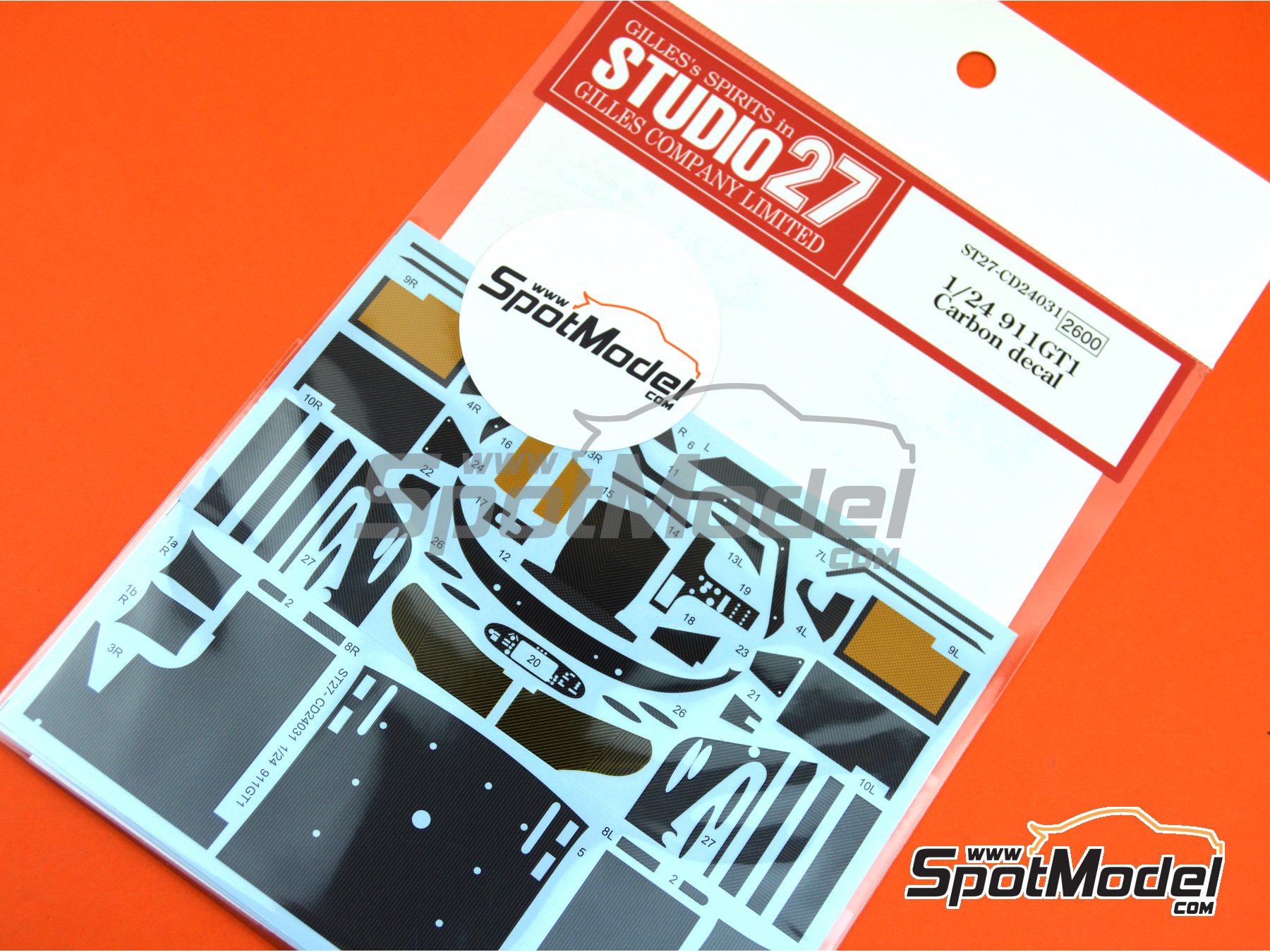 Image 3: Porsche 911 GT1 | Patron de fibra de carbono en calca en escala&nbsp;1/24 fabricado por Studio27 (ref.&nbsp;ST27-CARBOND24031, tambien 4545310016526 y CD24031)