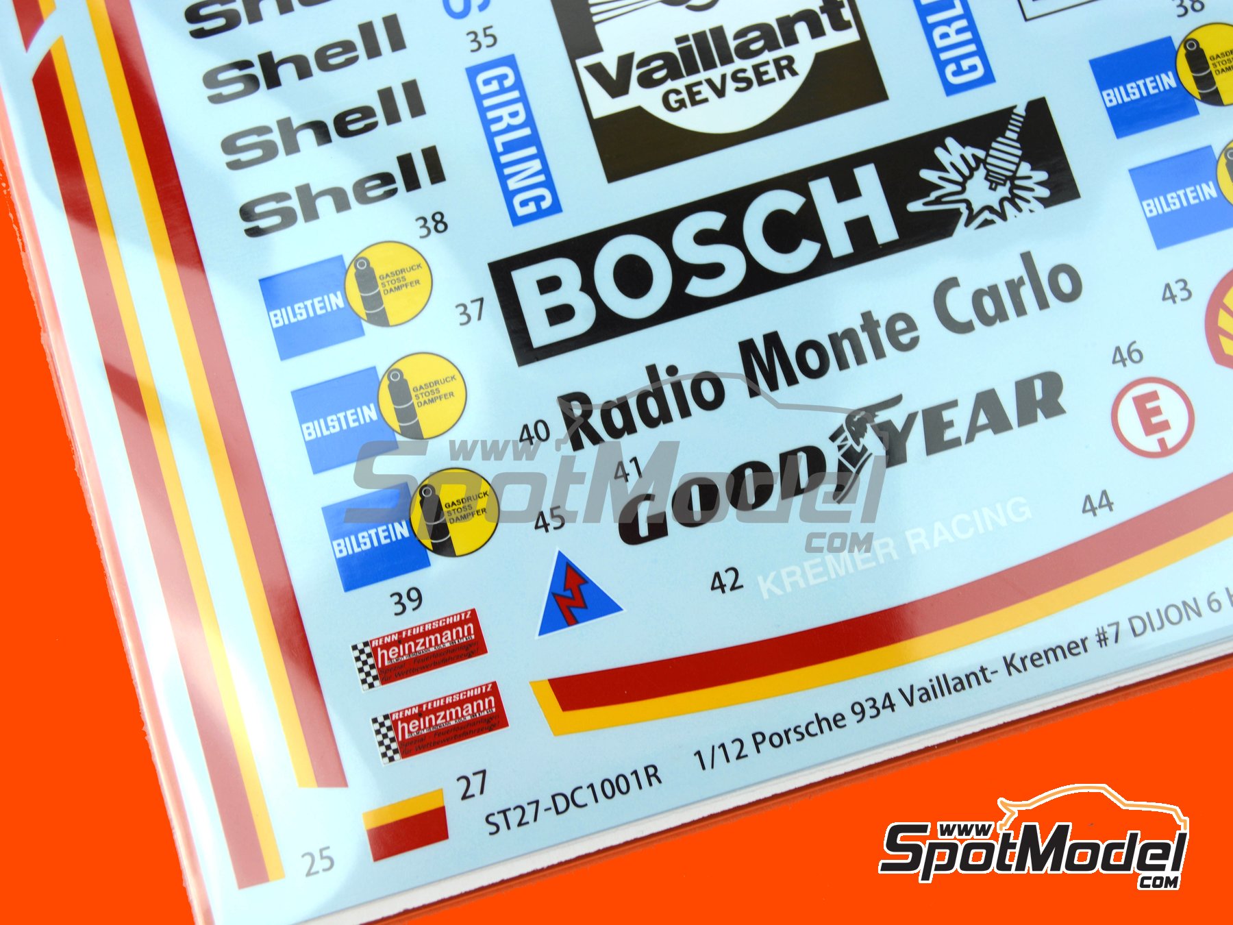 Image 7: Porsche 934 Turbo RSR Group 4 Kremer Racing Team sponsored by Vaillant - Dijon 6 hours, 200 Miles Norisring 1976 | Marking / livery in 1/12 scale manufactured by Studio27 (ref.&nbsp;ST27-DC1001R, also 4545310019251 and DC1001R)