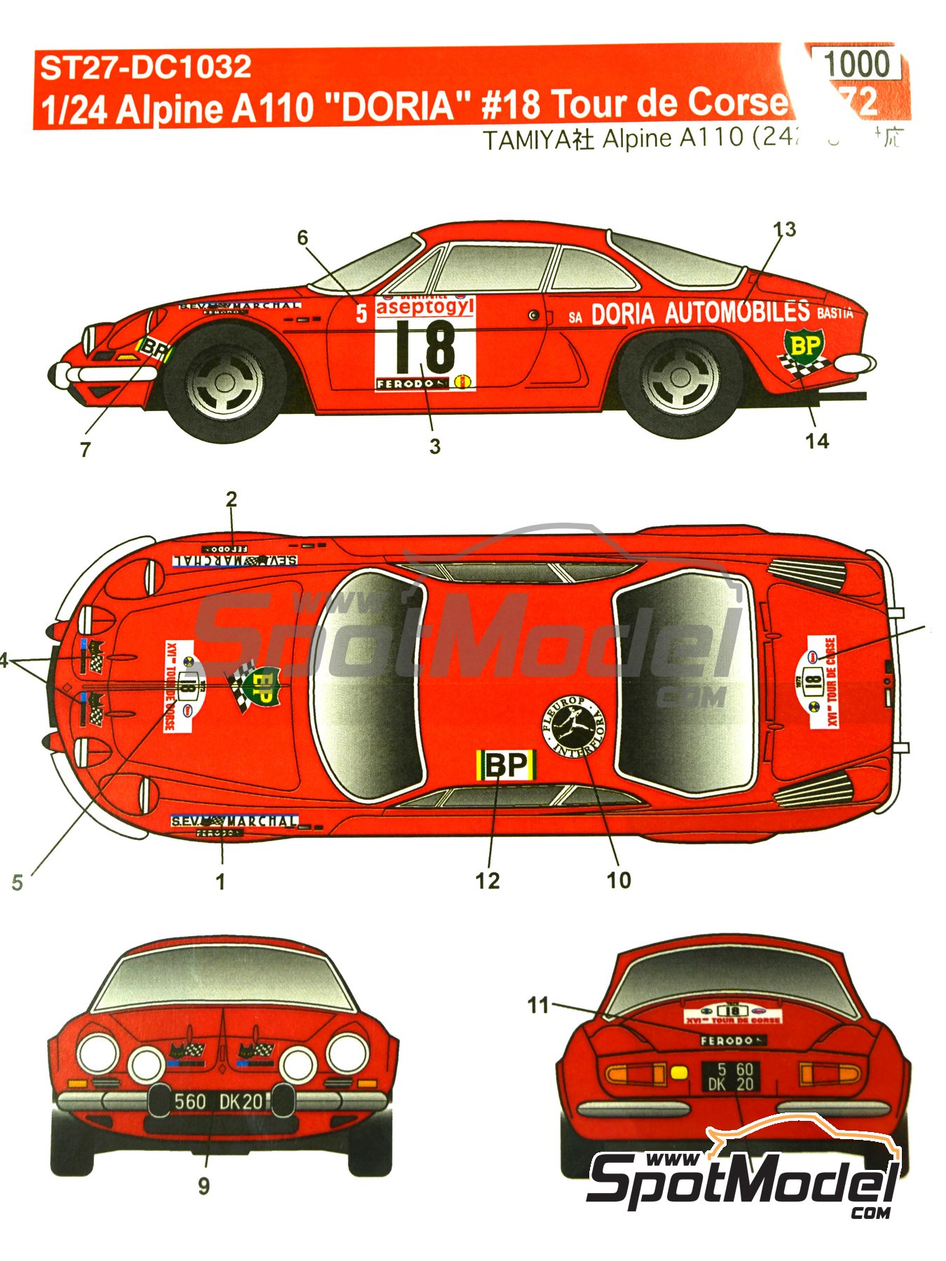 DECALS 1/18 REF 1201 ALPINE RENAULT A310 THERIER TOUR DE CORSE 1974 RALLYE RALLY 