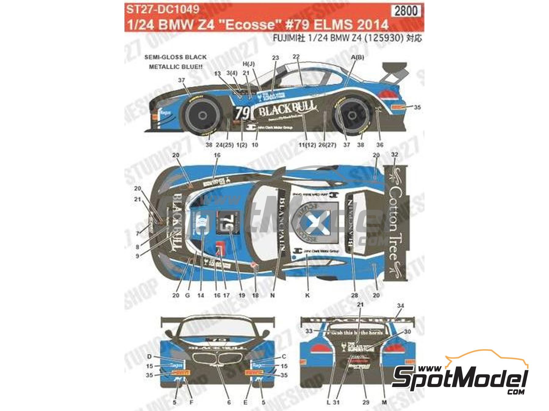 Image 2: BMW Z4 GT3 Ecurie Ecosse Team sponsored by Black Bull - Blancpain Endurance Series 2014 | Marking / livery in 1/24 scale manufactured by Studio27 (ref.&nbsp;ST27-DC1049, also 4545310009740 and DC1049)