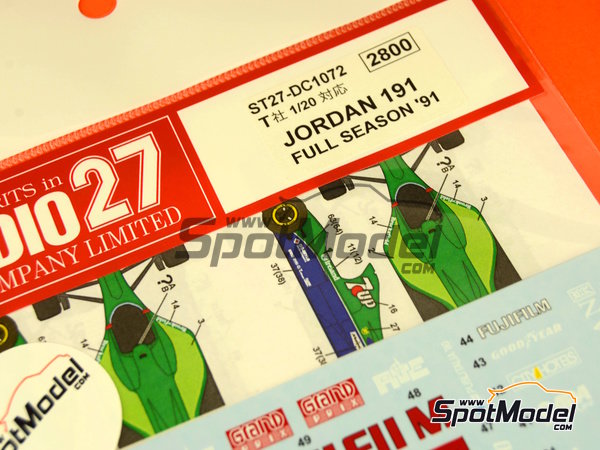 Image 3: Jordan Ford J191 Jordan Grand Prix Team sponsored by 7UP Fujifilm Pepsi - FIA Formula 1 World Championship 1991 | Marking / livery in 1/20 scale manufactured by Studio27 (ref.&nbsp;ST27-DC1072, also 4545310010722 and DC1072)