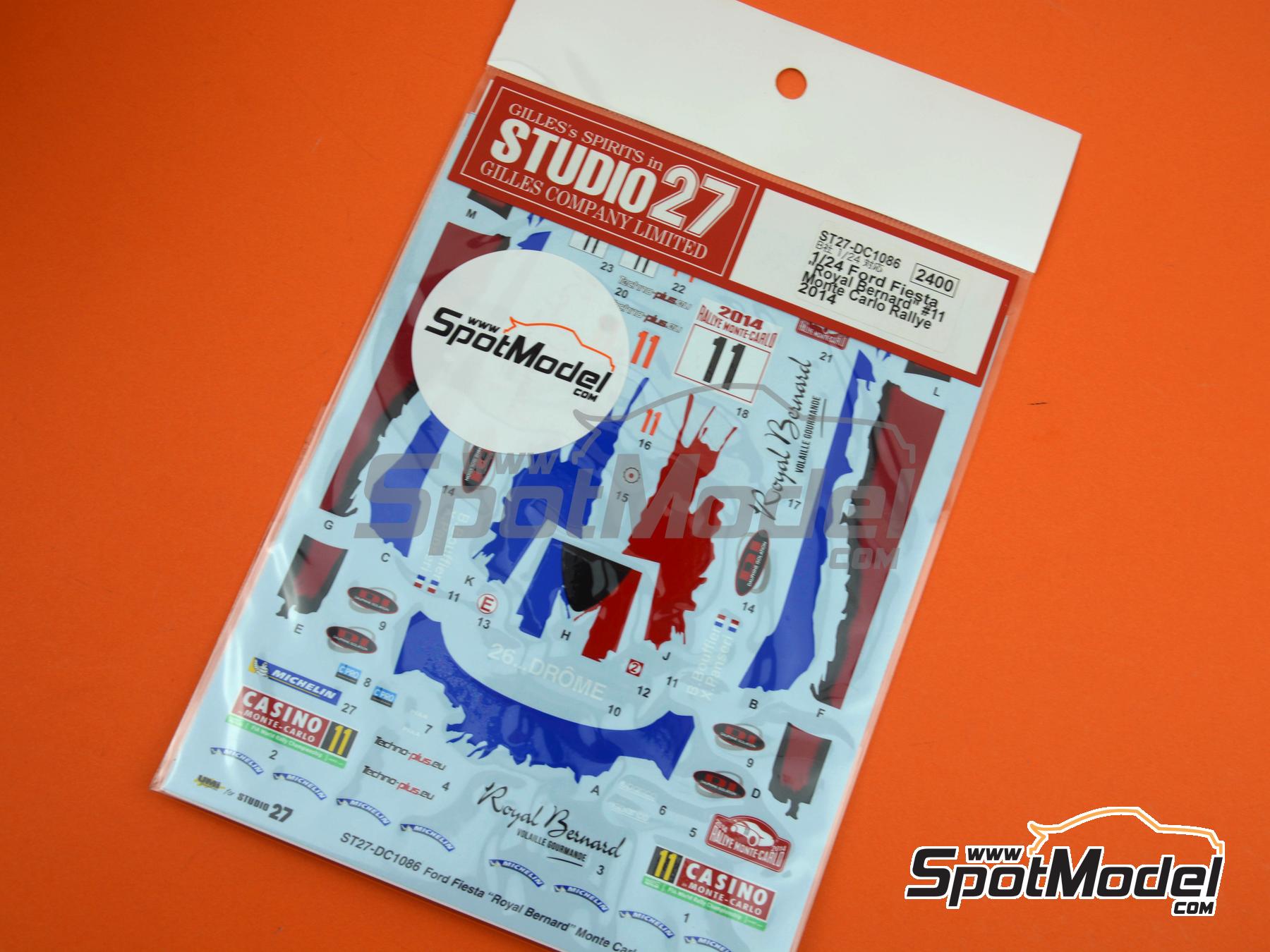 Image 4: Ford Fiesta RS WRC Equipo M-Sport patrocinado por Royal Bernard - Rally de Monte Carlo - Rallye Automobile de Monte-Carlo 2014 | Decoraci&oacute;n en escala&nbsp;1/24 fabricado por Studio27 (ref.&nbsp;ST27-DC1086, tambien 4545310011477 y DC1086)