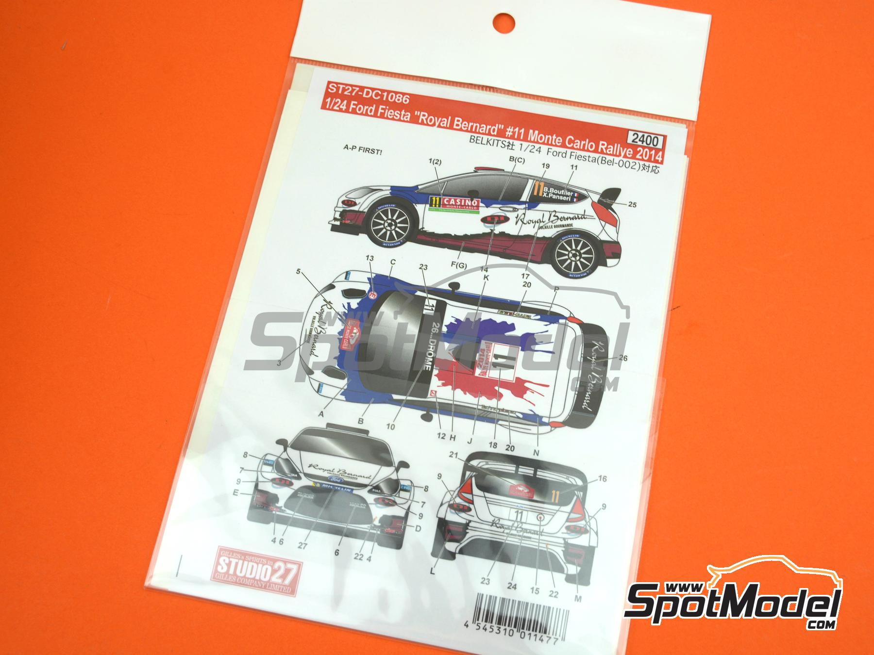 Image 5: Ford Fiesta RS WRC Equipo M-Sport patrocinado por Royal Bernard - Rally de Monte Carlo - Rallye Automobile de Monte-Carlo 2014 | Decoraci&oacute;n en escala&nbsp;1/24 fabricado por Studio27 (ref.&nbsp;ST27-DC1086, tambien 4545310011477 y DC1086)