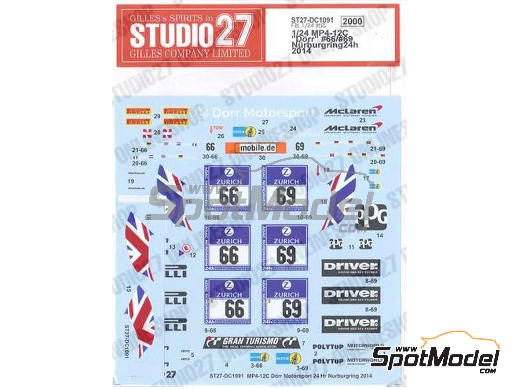 Image 1: McLaren MP4-12C GT3 D&ouml;rr Motorsport Team sponsored by PPG - 24 Hours N&uuml;rburgring 2014 | Marking / livery in 1/24 scale manufactured by Studio27 (ref.&nbsp;ST27-DC1091, also 4545310011705 and DC1091)