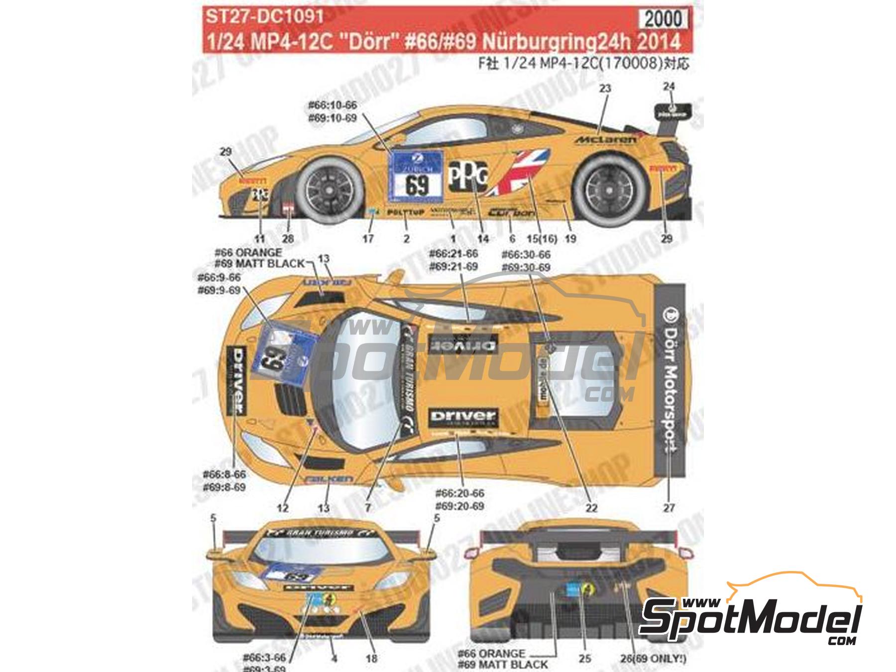 Image 2: McLaren MP4-12C GT3 D&ouml;rr Motorsport Team sponsored by PPG - 24 Hours N&uuml;rburgring 2014 | Marking / livery in 1/24 scale manufactured by Studio27 (ref.&nbsp;ST27-DC1091, also 4545310011705 and DC1091)