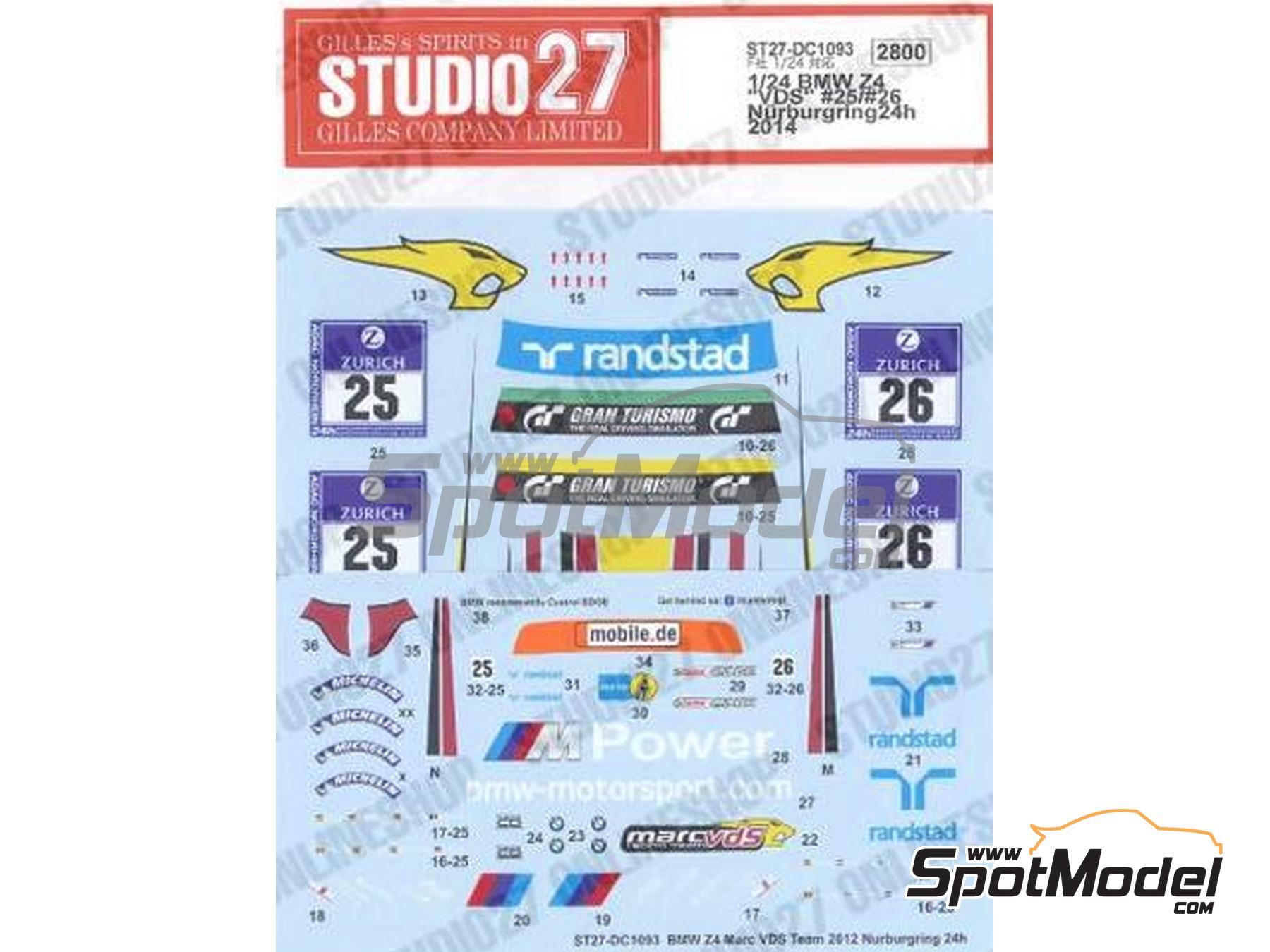 Image 1: BMW Z4 GT3 Marc VDS Team sponsored by Randstad - 24 Hours N&uuml;rburgring 2014 | Marking / livery in 1/24 scale manufactured by Studio27 (ref.&nbsp;ST27-DC1093, also 4545310011729 and DC1093)