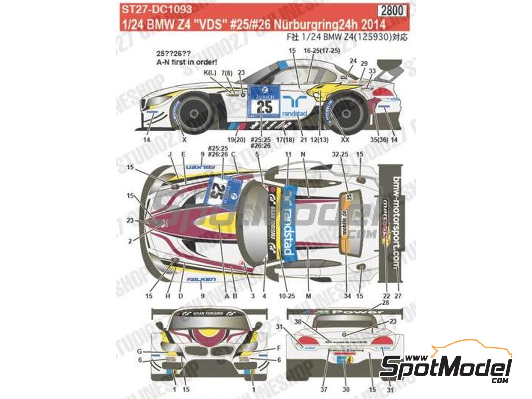 Image 2: BMW Z4 GT3 Marc VDS Team sponsored by Randstad - 24 Hours N&uuml;rburgring 2014 | Marking / livery in 1/24 scale manufactured by Studio27 (ref.&nbsp;ST27-DC1093, also 4545310011729 and DC1093)