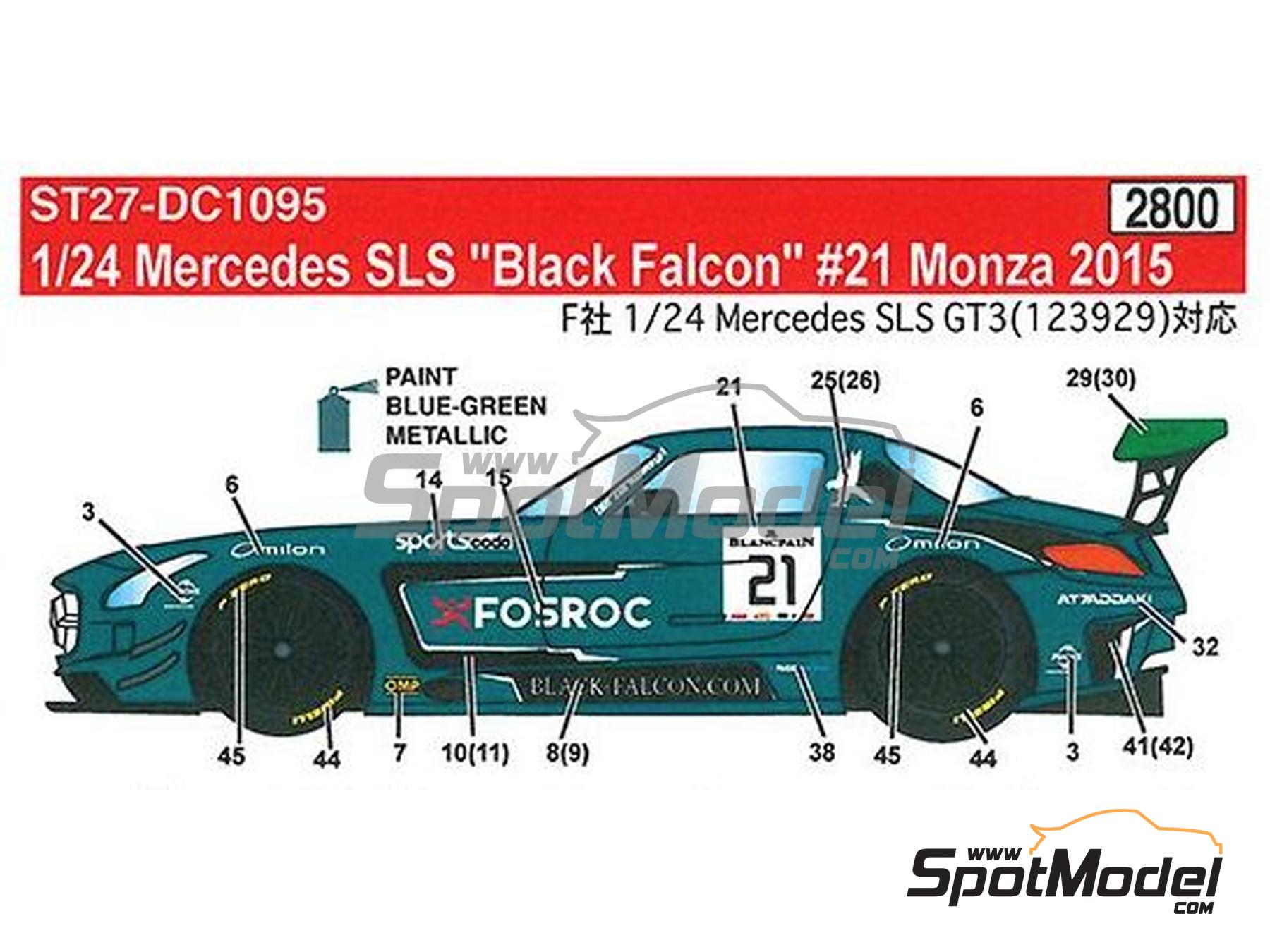 Image 1: Mercedes SLS GT3 Equipo Black Falcon patrocinado por Fosroc - Blancpain Endurance Series 2015 | Decoraci&oacute;n en escala&nbsp;1/24 fabricado por Studio27 (ref.&nbsp;ST27-DC1095, tambien 4545310011774 y DC1095)