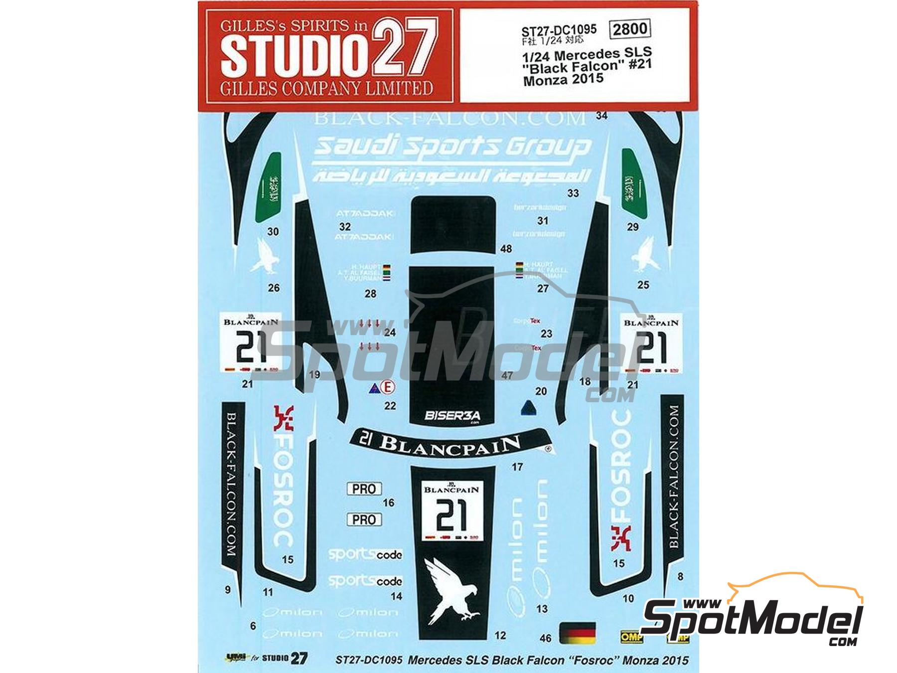 Image 4: Mercedes SLS GT3 Equipo Black Falcon patrocinado por Fosroc - Blancpain Endurance Series 2015 | Decoraci&oacute;n en escala&nbsp;1/24 fabricado por Studio27 (ref.&nbsp;ST27-DC1095, tambien 4545310011774 y DC1095)