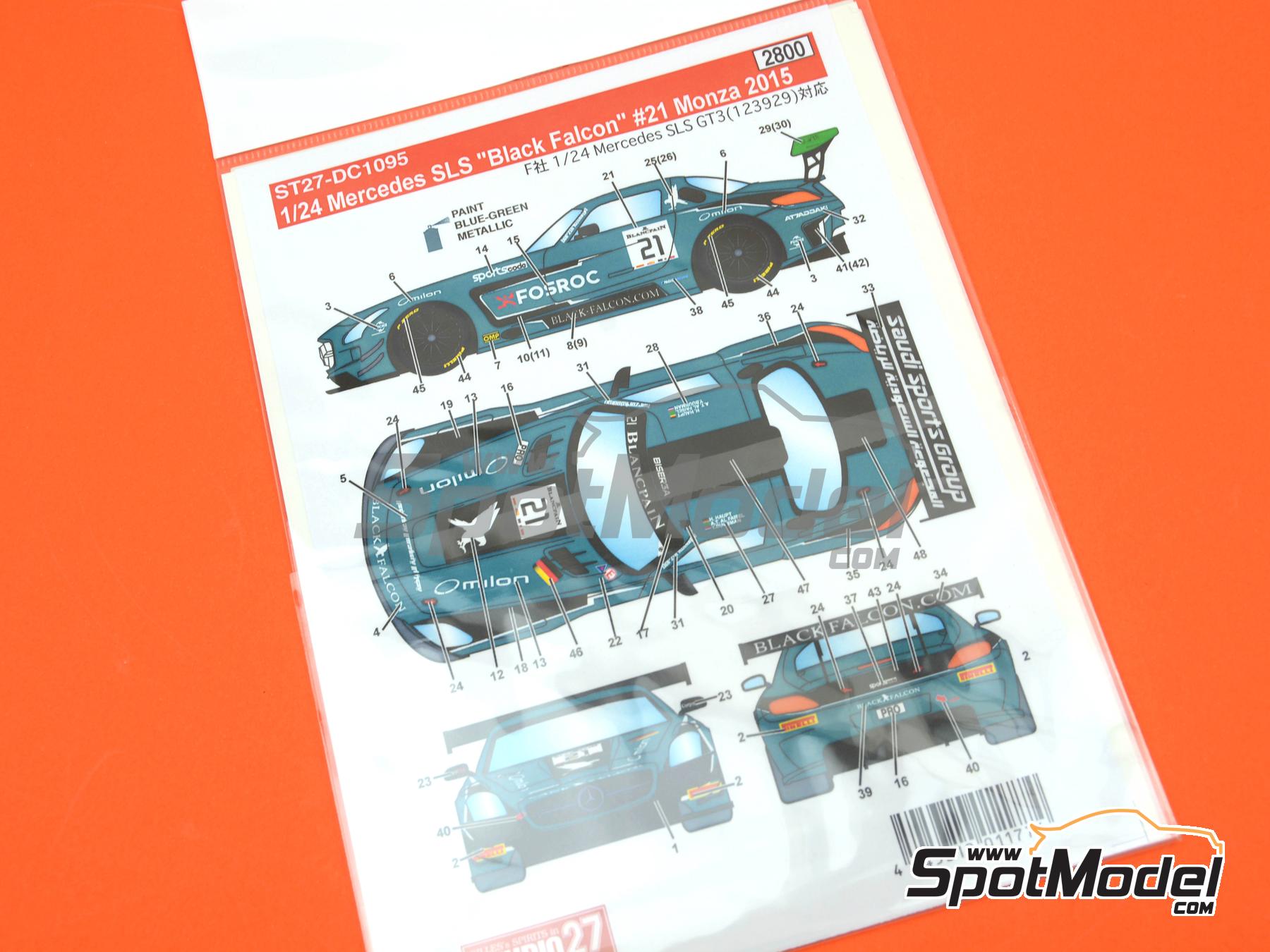 Image 8: Mercedes SLS GT3 Equipo Black Falcon patrocinado por Fosroc - Blancpain Endurance Series 2015 | Decoraci&oacute;n en escala&nbsp;1/24 fabricado por Studio27 (ref.&nbsp;ST27-DC1095, tambien 4545310011774 y DC1095)
