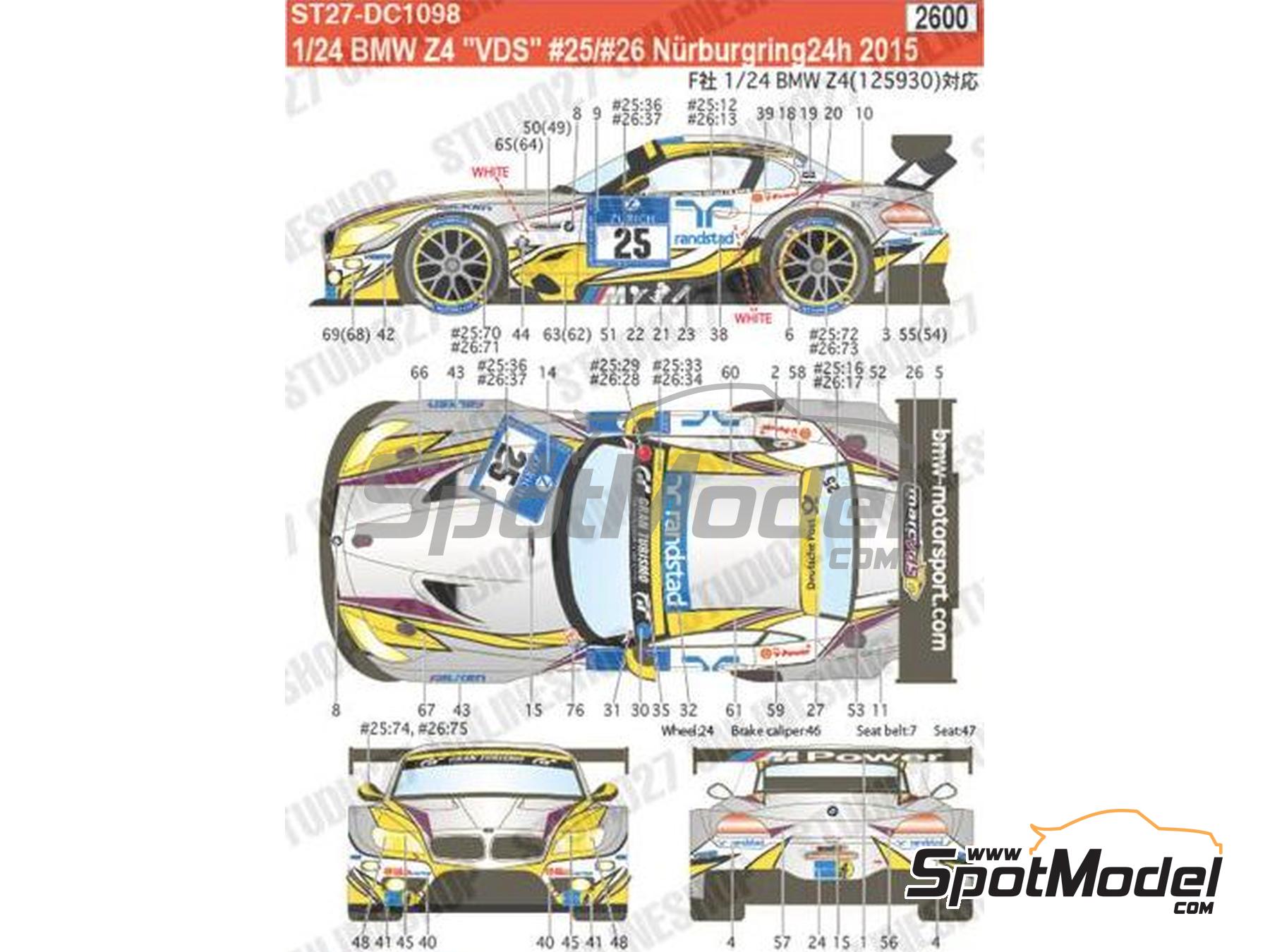 Image 2: BMW Z4 GT3 Marc VDS Team sponsored by Randstad - 24 Hours N&uuml;rburgring 2015 | Marking / livery in 1/24 scale manufactured by Studio27 (ref.&nbsp;ST27-DC1098, also 4545310011828 and DC1098)