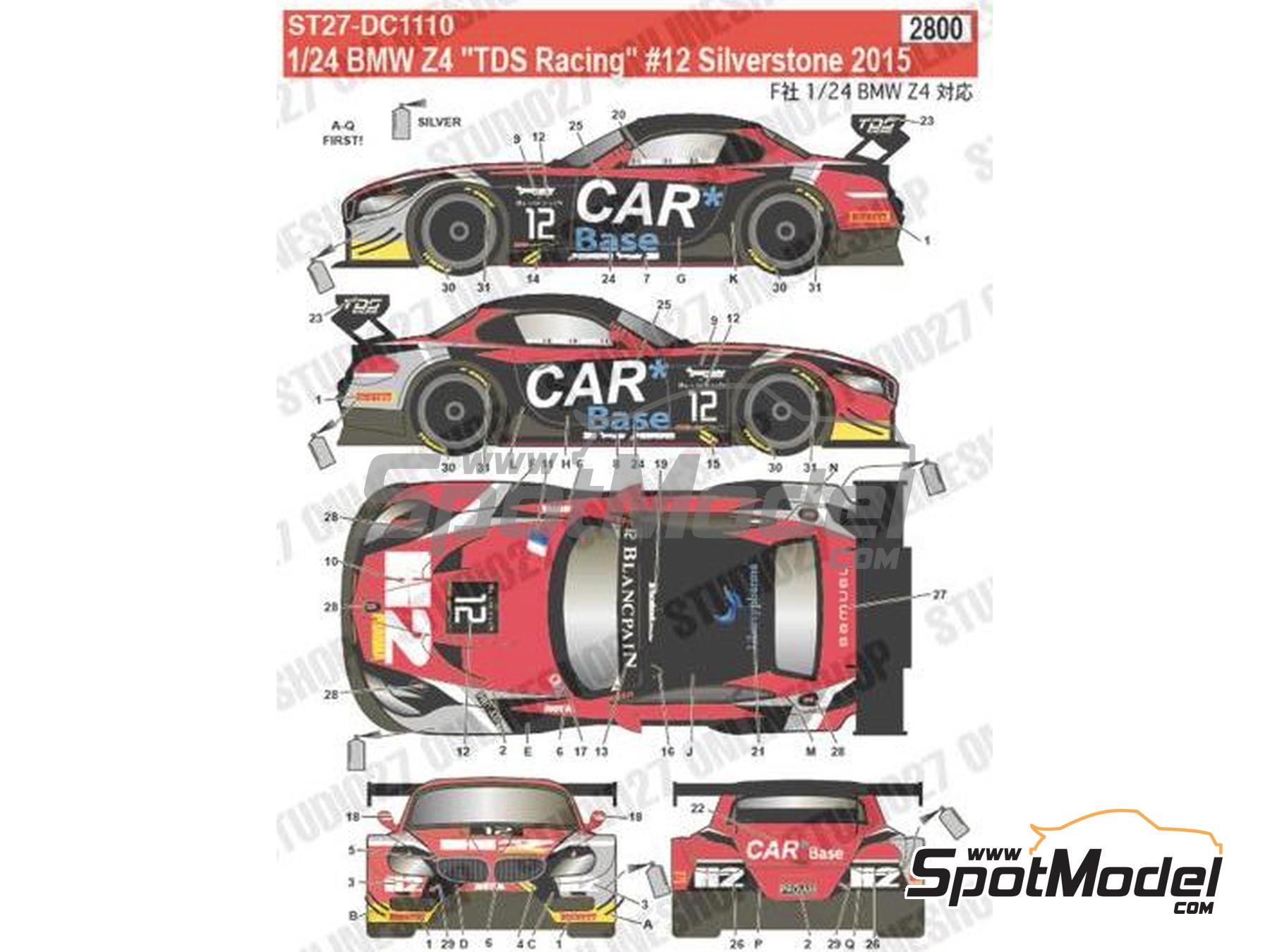 Image 2: BMW Z4 GT3 TDS Racing Team sponsored by Car Base - Blancpain Endurance Series 2015 | Marking / livery in 1/24 scale manufactured by Studio27 (ref. ST27-DC1110, also 4545310012337 and DC1110)