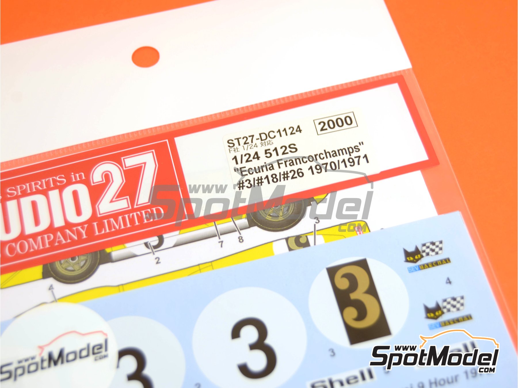Image 2: Ferrari 512S sponsored by Ecuria Francorchamps - 1000 Kms Buenos Aires, 24 Hours of Daytona, 500 Km Kyalami 1970 and 1971 | Marking / livery in 1/24 scale manufactured by Studio27 (ref.&nbsp;ST27-DC1124, also 4545310012672 and DC1124)