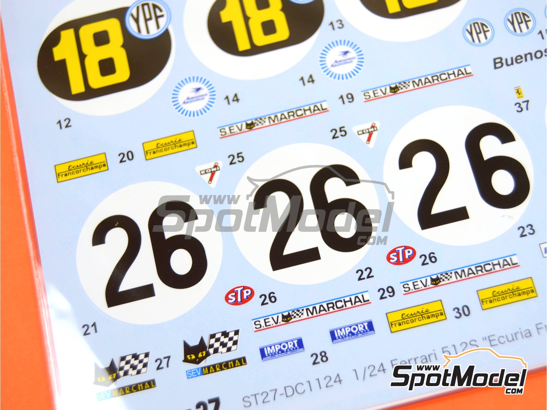 Image 5: Ferrari 512S sponsored by Ecuria Francorchamps - 1000 Kms Buenos Aires, 24 Hours of Daytona, 500 Km Kyalami 1970 and 1971 | Marking / livery in 1/24 scale manufactured by Studio27 (ref.&nbsp;ST27-DC1124, also 4545310012672 and DC1124)