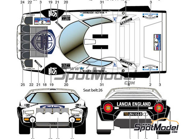 Image 2: Lancia Stratos HF patrocinado por Lancia England - Rally de Inglaterra RAC 1979 | Decoraci&oacute;n en escala&nbsp;1/24 fabricado por Studio27 (ref.&nbsp;ST27-DC1128, tambien 4545310012894 y DC1128)