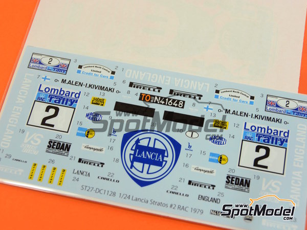 Image 5: Lancia Stratos HF patrocinado por Lancia England - Rally de Inglaterra RAC 1979 | Decoraci&oacute;n en escala&nbsp;1/24 fabricado por Studio27 (ref.&nbsp;ST27-DC1128, tambien 4545310012894 y DC1128)
