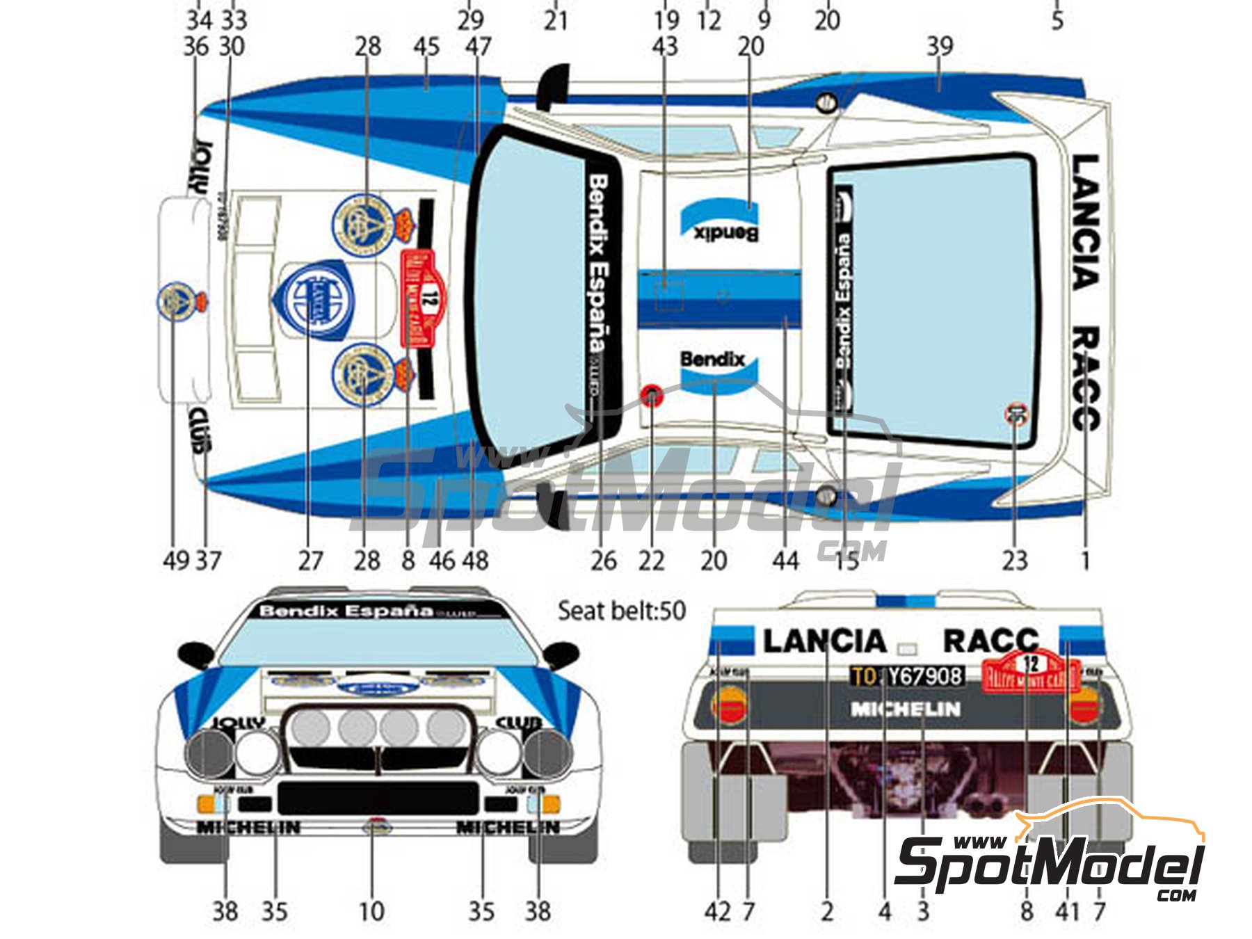 Image 2: Lancia 037 Rally sponsored by RACC Bendix Espa&ntilde;a - Monte Carlo Rally - Rallye Automobile de Monte-Carlo 1986 | Marking / livery in 1/24 scale manufactured by Studio27 (ref.&nbsp;ST27-DC1130, also 4545310012917 and DC1130)