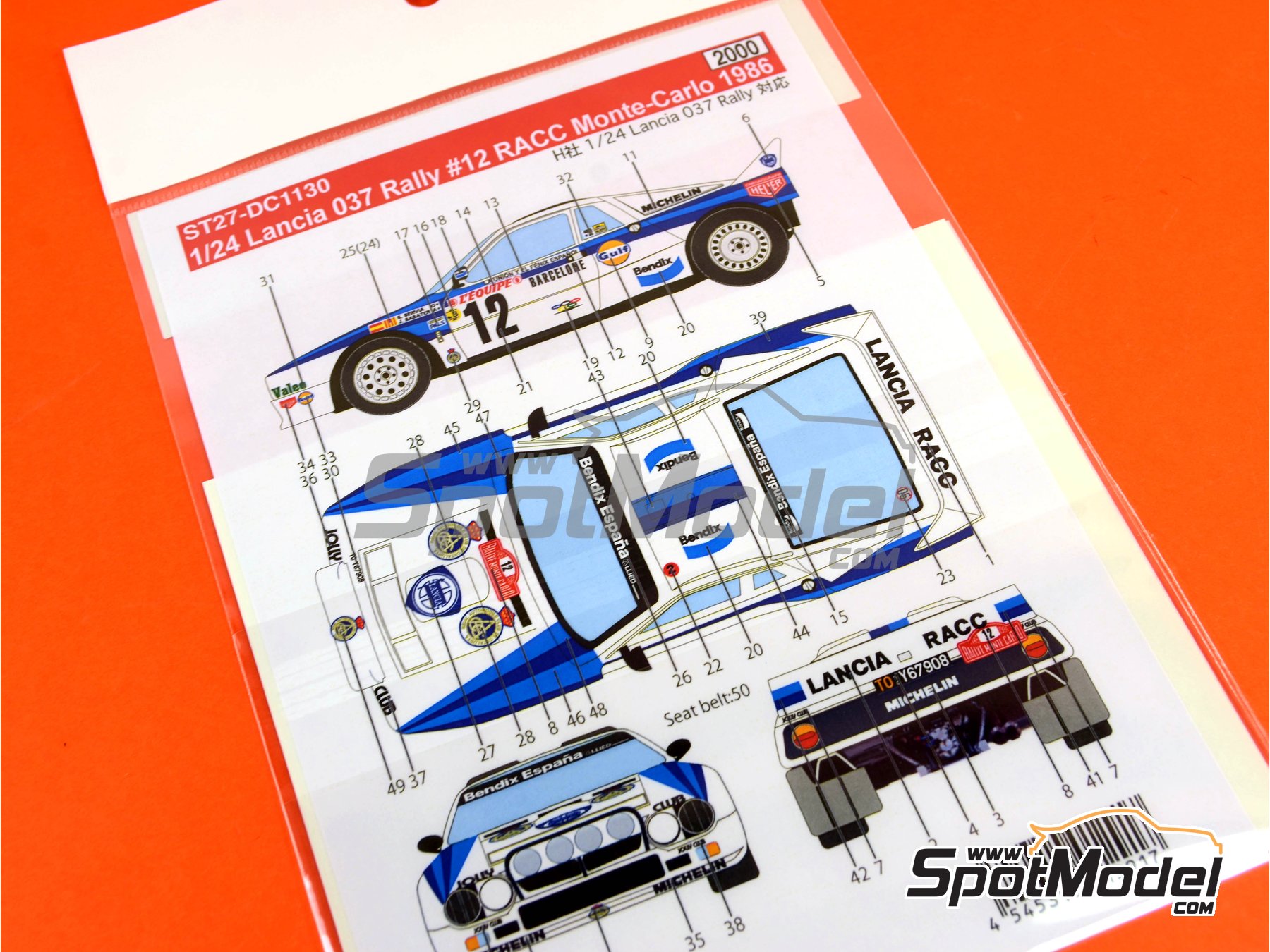 Image 8: Lancia 037 Rally sponsored by RACC Bendix Espa&ntilde;a - Monte Carlo Rally - Rallye Automobile de Monte-Carlo 1986 | Marking / livery in 1/24 scale manufactured by Studio27 (ref.&nbsp;ST27-DC1130, also 4545310012917 and DC1130)