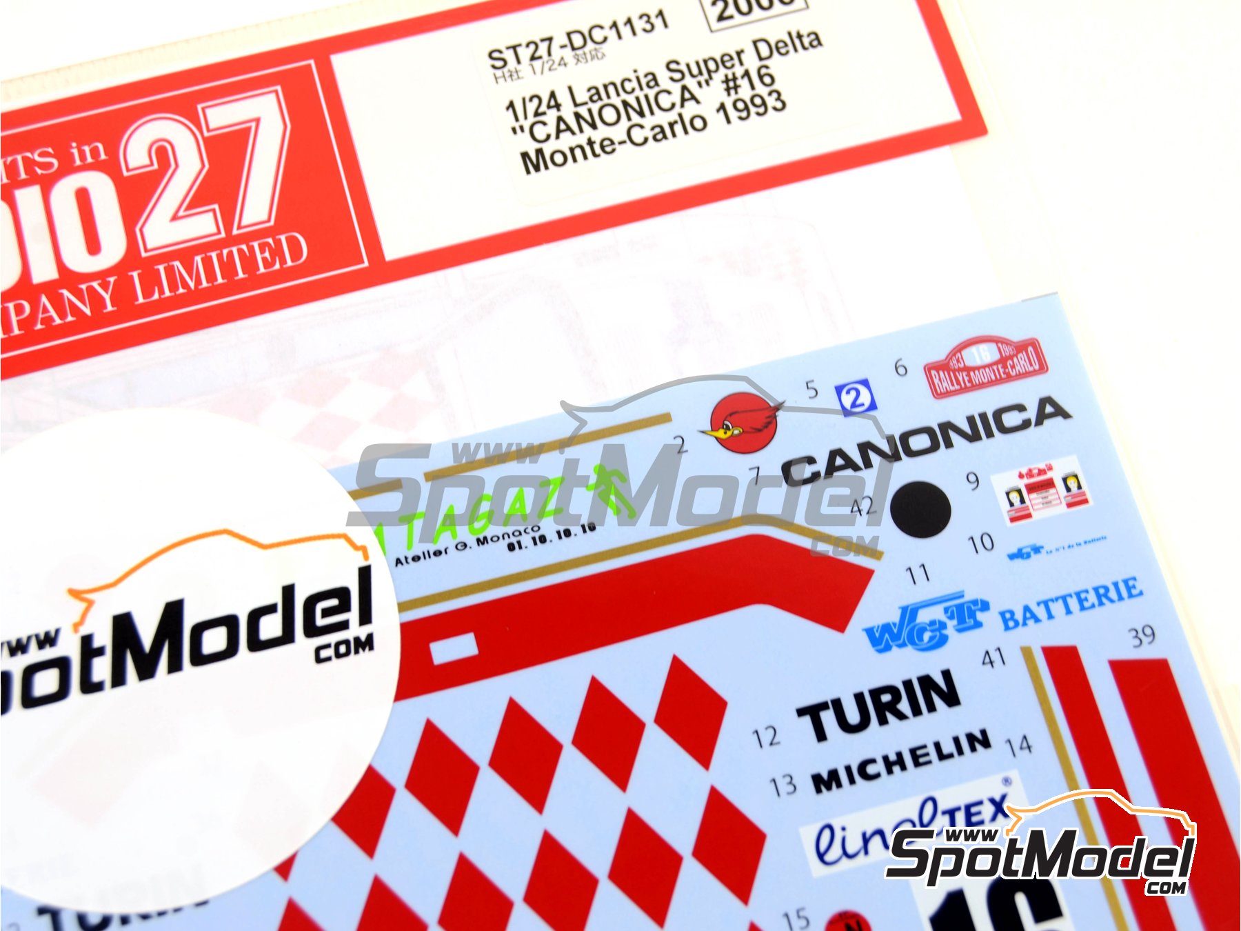 Image 3: Lancia Super Delta Deltona HF Integrale sponsored by Canonica - Monte Carlo Rally - Rallye Automobile de Monte-Carlo 1993 | Marking / livery in 1/24 scale manufactured by Studio27 (ref. ST27-DC1131, also 4545310012948 and DC1131)