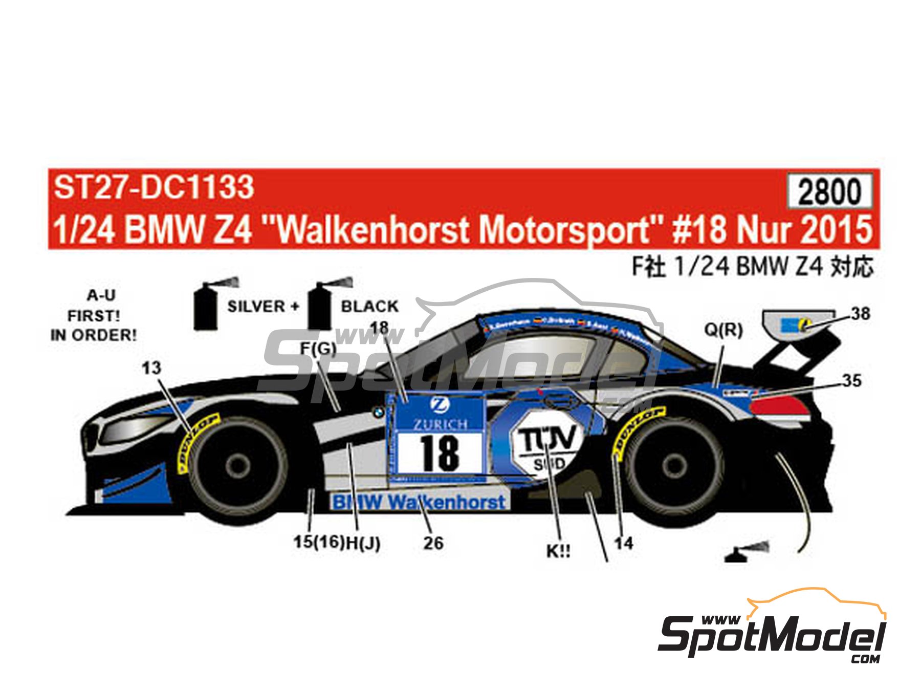 Studio27: Marking / livery 1/24 scale - BMW Z4 GT3 sponsored by Walkenhorst  Mortorsport #18 - Henry Walkenhorst (DE) + Ralf Oeverhaus (DE) + Stefan  Aust (DE) + Christian Bollrath (DE) -