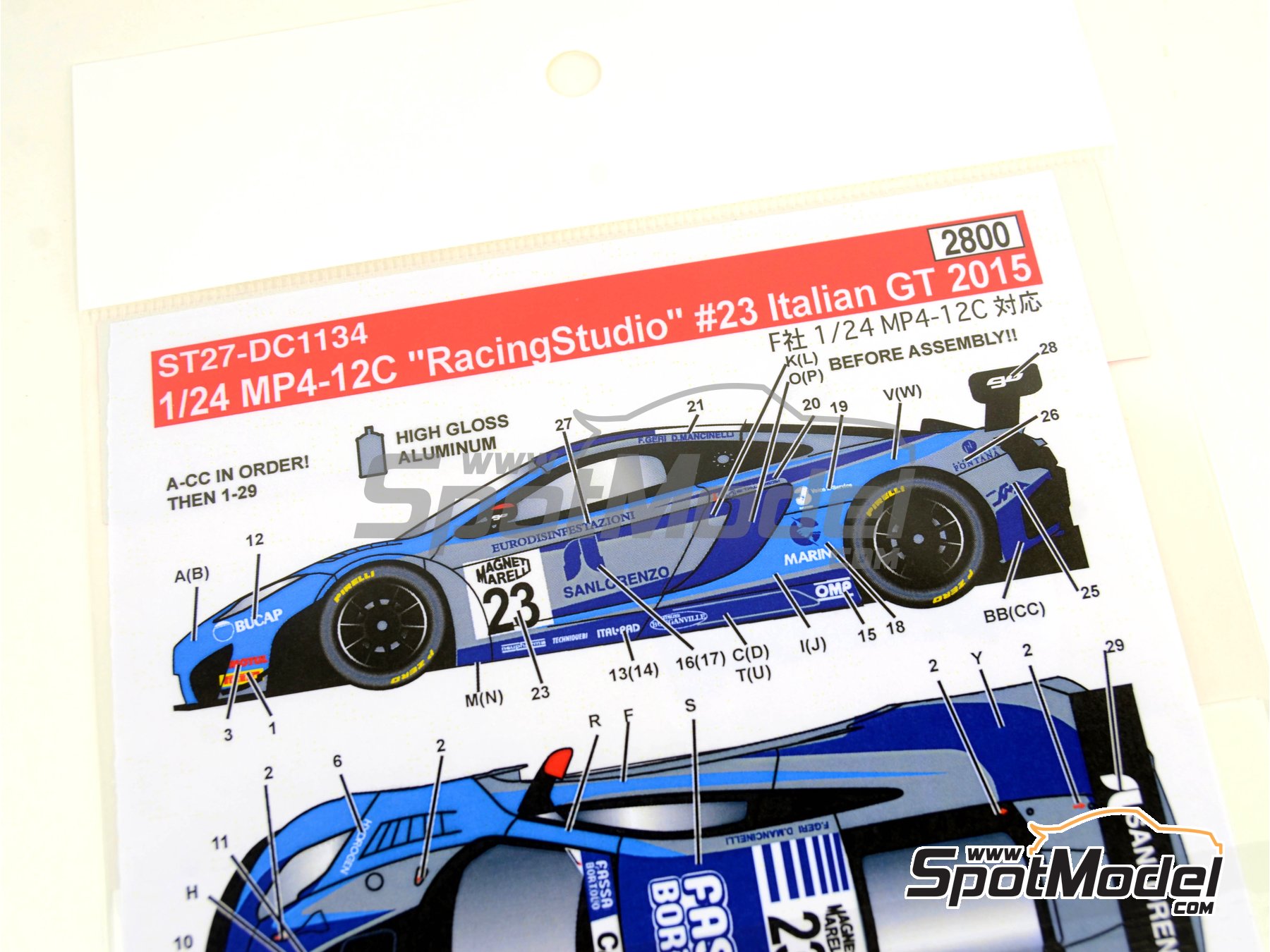 Image 7: McLaren MP4-12C GT3 Racing Studio Team sponsored by Fassa Bortolo - Italian GTs Championship 2015 | Marking / livery in 1/24 scale manufactured by Studio27 (ref.&nbsp;ST27-DC1134, also 4545310012962 and DC1134)
