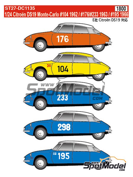 Citroën DS19 - Rally de Monte Carlo - Rallye Automobile de Monte-Carlo 1959, 1962, 1963, 1964 y 1966 | Decoración en escala 1/24 fabricado por Studio27 (ref. ST27-DC1135, tambien 4545310012979 y DC1135) image