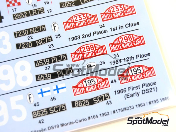 Image 6: Citroën DS19 - Rally de Monte Carlo - Rallye Automobile de Monte-Carlo 1959, 1962, 1963, 1964 y 1966 | Decoración en escala 1/24 fabricado por Studio27 (ref. ST27-DC1135, tambien 4545310012979 y DC1135)