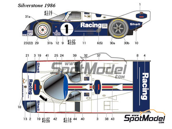 Image 1: Porsche 962C sponsored by Rothmans - Monza 1000 Kilometres, SPA Francorchamps 1000 Kms , 6 Hours Silverstone 1986 | Marking / livery in 1/24 scale manufactured by Studio27 (ref.&nbsp;ST27-DC1164, also 4545310013976 and DC1164)