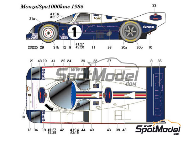 Image 2: Porsche 962C sponsored by Rothmans - Monza 1000 Kilometres, SPA Francorchamps 1000 Kms , 6 Hours Silverstone 1986 | Marking / livery in 1/24 scale manufactured by Studio27 (ref.&nbsp;ST27-DC1164, also 4545310013976 and DC1164)