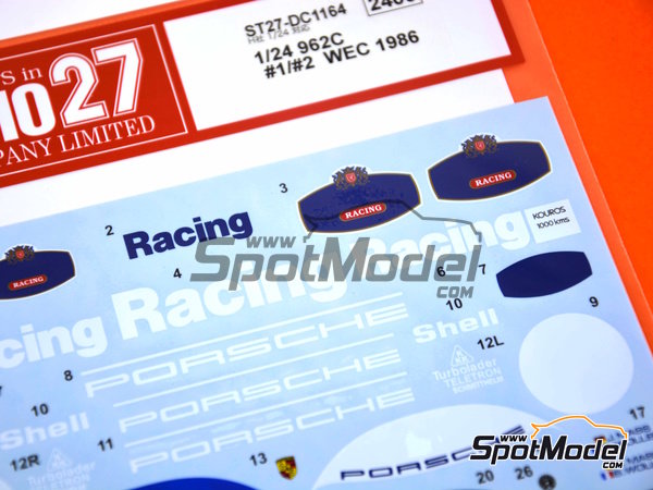 Image 3: Porsche 962C sponsored by Rothmans - Monza 1000 Kilometres, SPA Francorchamps 1000 Kms , 6 Hours Silverstone 1986 | Marking / livery in 1/24 scale manufactured by Studio27 (ref.&nbsp;ST27-DC1164, also 4545310013976 and DC1164)