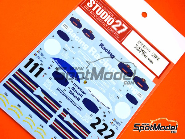 Image 6: Porsche 962C sponsored by Rothmans - Monza 1000 Kilometres, SPA Francorchamps 1000 Kms , 6 Hours Silverstone 1986 | Marking / livery in 1/24 scale manufactured by Studio27 (ref.&nbsp;ST27-DC1164, also 4545310013976 and DC1164)