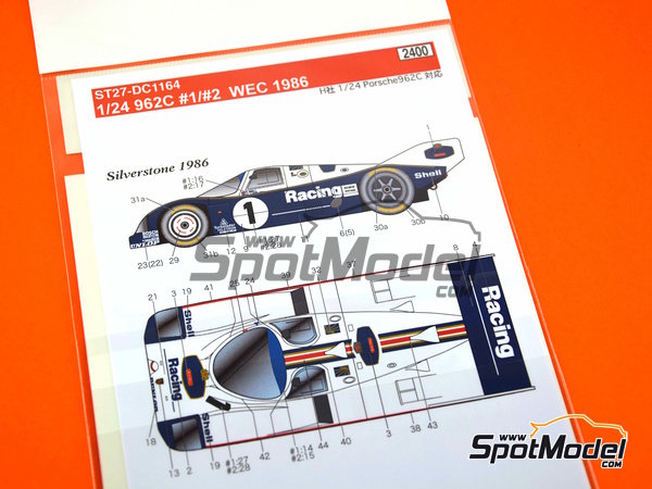 Image 7: Porsche 962C sponsored by Rothmans - Monza 1000 Kilometres, SPA Francorchamps 1000 Kms , 6 Hours Silverstone 1986 | Marking / livery in 1/24 scale manufactured by Studio27 (ref.&nbsp;ST27-DC1164, also 4545310013976 and DC1164)
