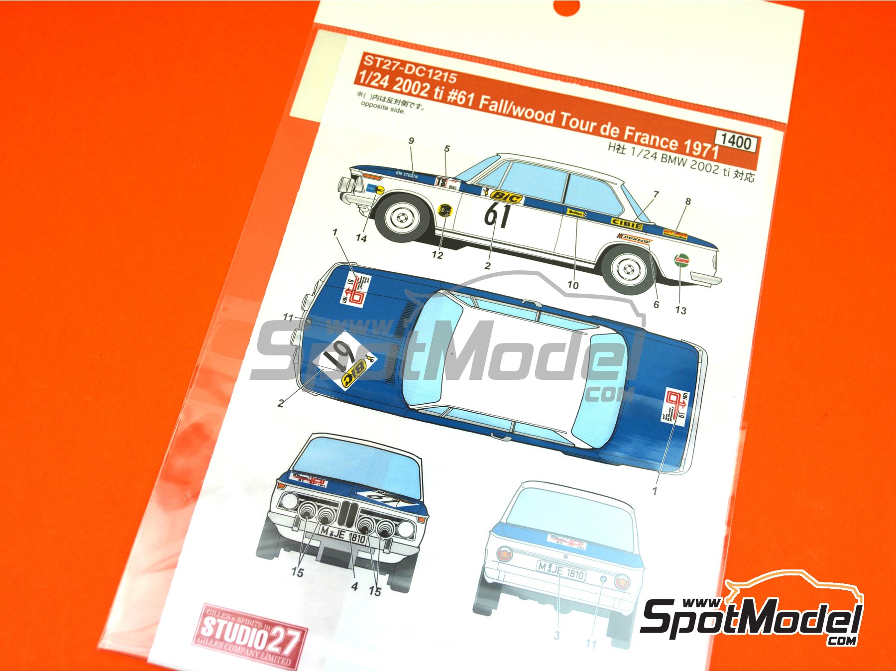 Image 5: BMW 2002 ti patrocinado por BMW AG M&uuml;nchen - Tour de France Automobile 1971 | Decoraci&oacute;n en escala&nbsp;1/24 fabricado por Studio27 (ref.&nbsp;ST27-DC1215, tambien 4545310016724 y DC1215)