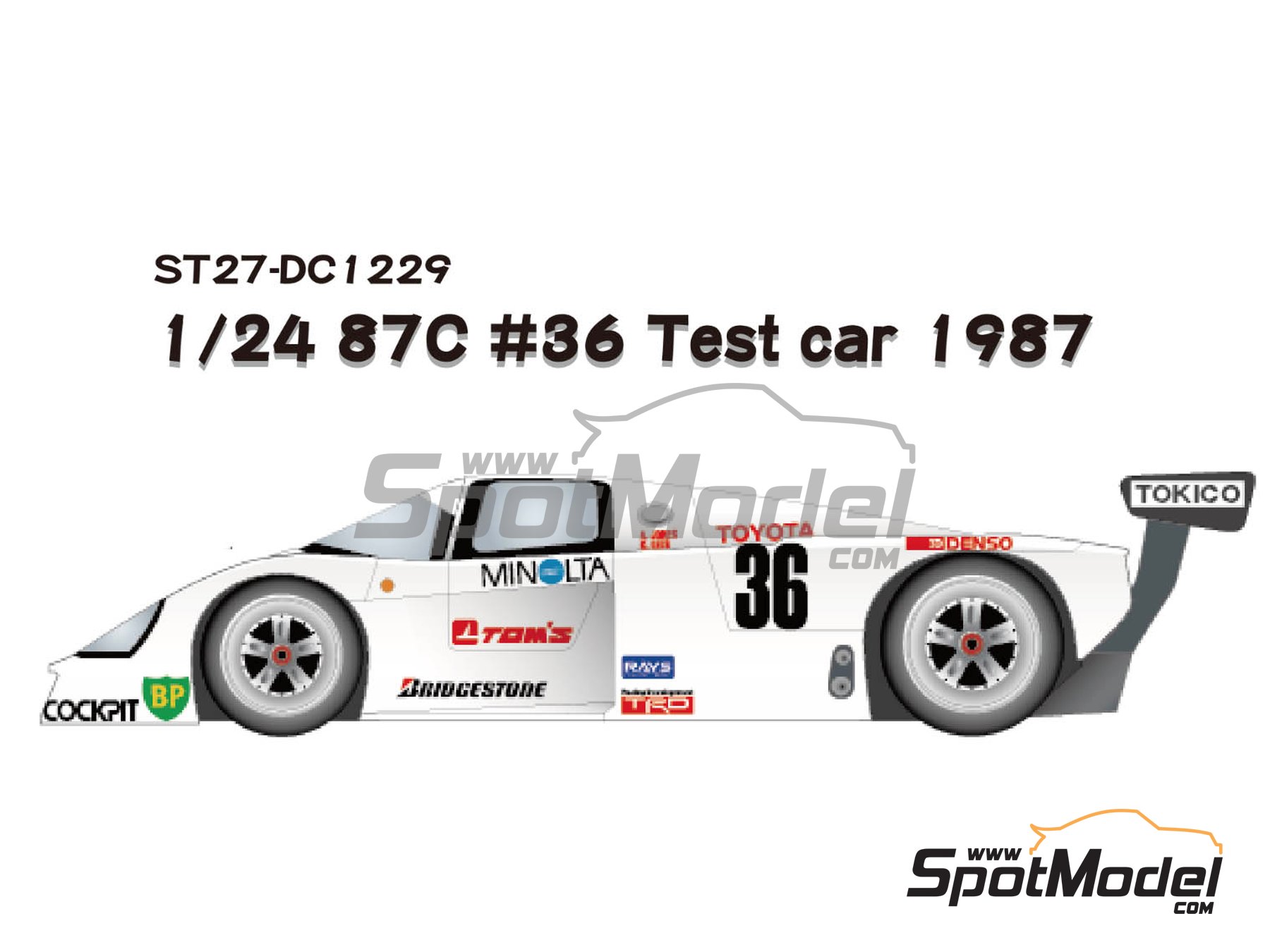 Image 1: Toyota 87C Grupo C patrocinado por Minolta - Version de test 1987 | Decoraci&oacute;n en escala&nbsp;1/24 fabricado por Studio27 (ref.&nbsp;ST27-DC1229, tambien 4545310019008 y DC1229)