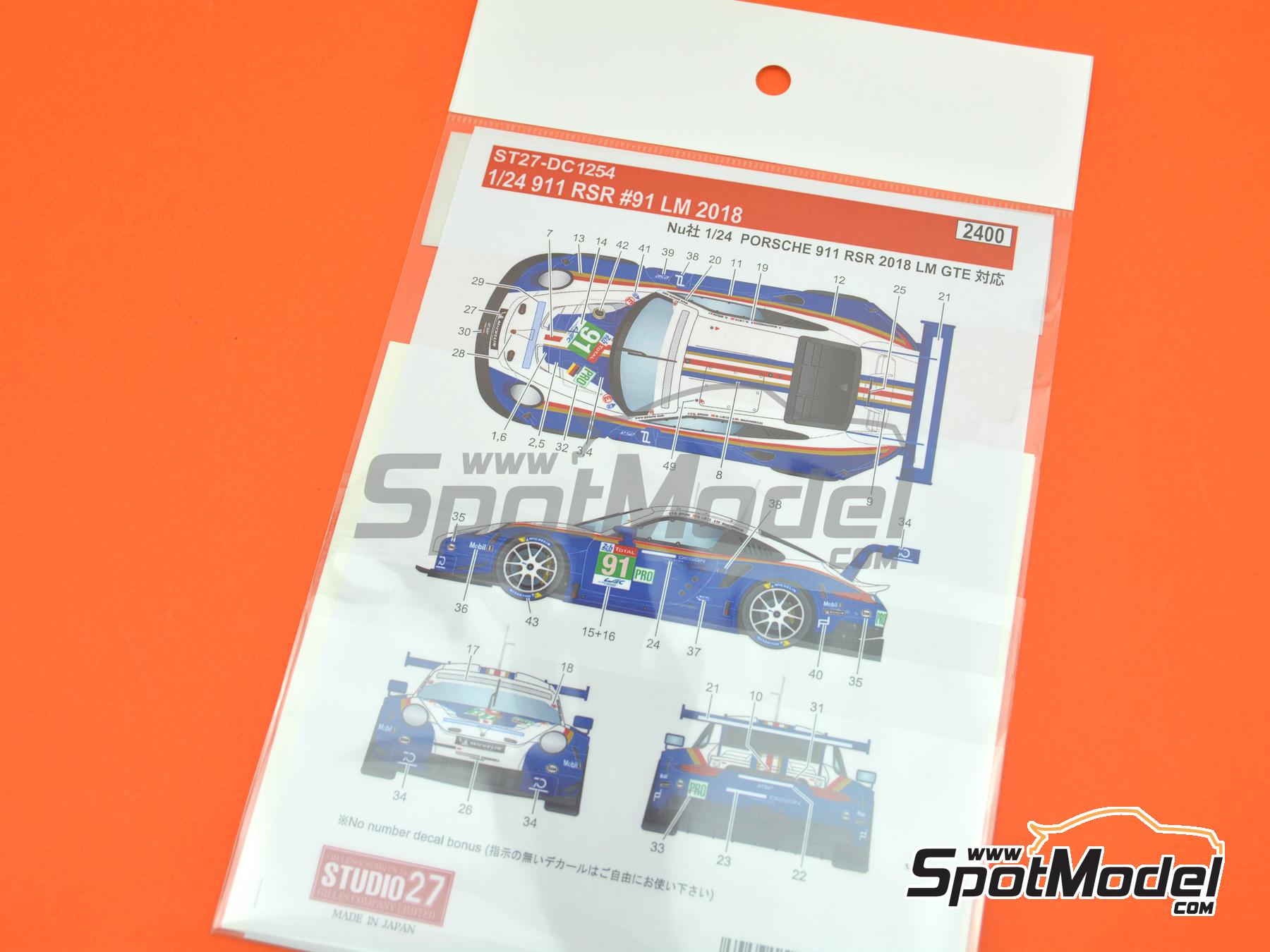 Image 5: Porsche 911 RSR Porsche GT Team - 24 Hours Le Mans 2018 | Marking / livery in 1/24 scale manufactured by Studio27 (ref.&nbsp;ST27-DC1254, also 4545310021568 and DC1254)