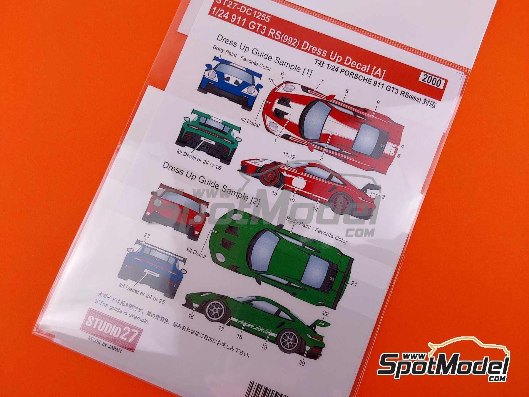 Image 3: Porsche 911 992 GT3 RS Dress Up (set A) | Marking / livery in 1/24 scale manufactured by Studio27 (ref.&nbsp;ST27-DC1255, also 4545310021643 and DC1255)