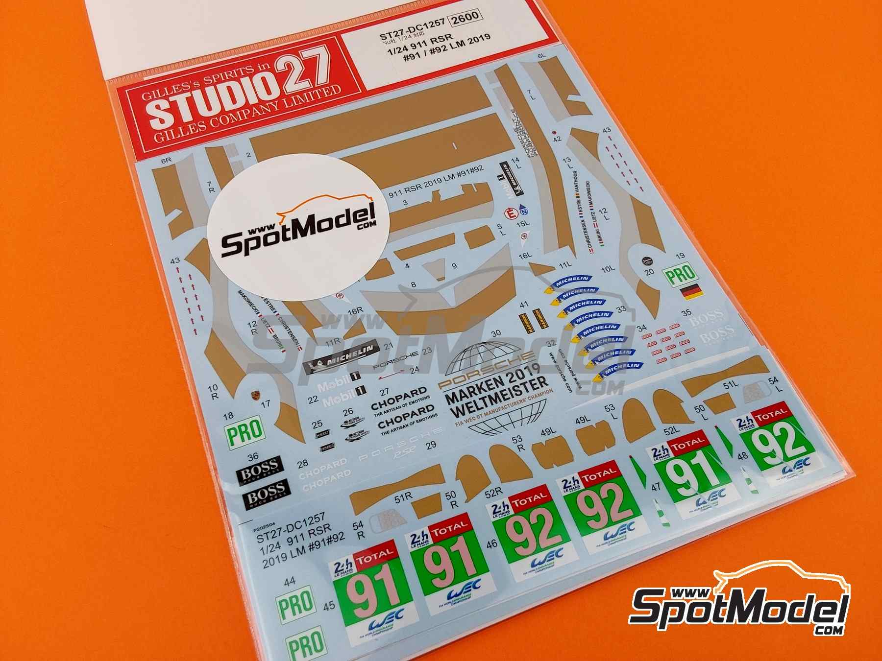 Image 2: Porsche 911 RSR Equipo Porsche GT - 24 Horas de Le Mans 2019 | Decoraci&oacute;n en escala&nbsp;1/24 fabricado por Studio27 (ref.&nbsp;ST27-DC1257, tambien 4545310021711 y DC1257)