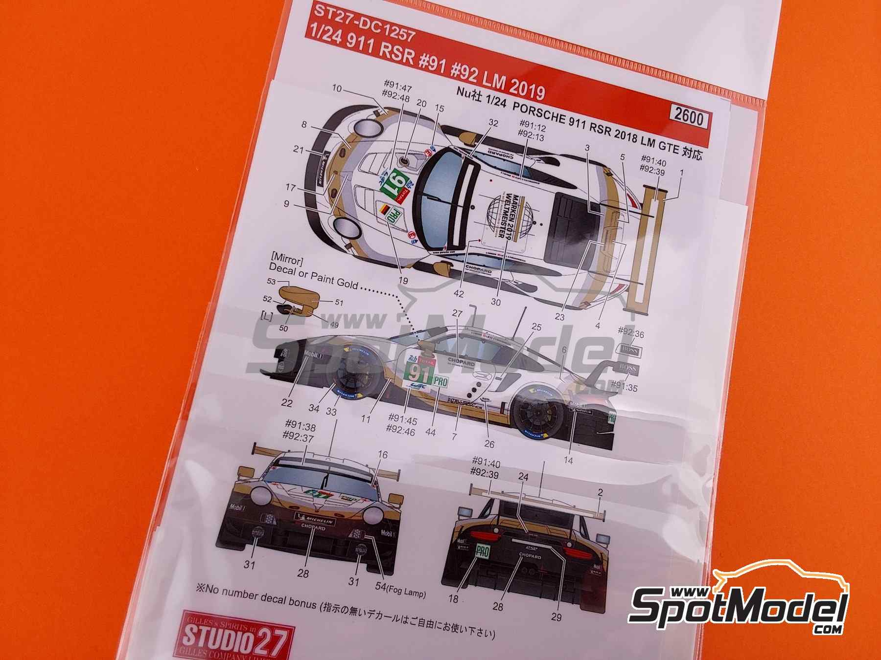Image 3: Porsche 911 RSR Equipo Porsche GT - 24 Horas de Le Mans 2019 | Decoraci&oacute;n en escala&nbsp;1/24 fabricado por Studio27 (ref.&nbsp;ST27-DC1257, tambien 4545310021711 y DC1257)