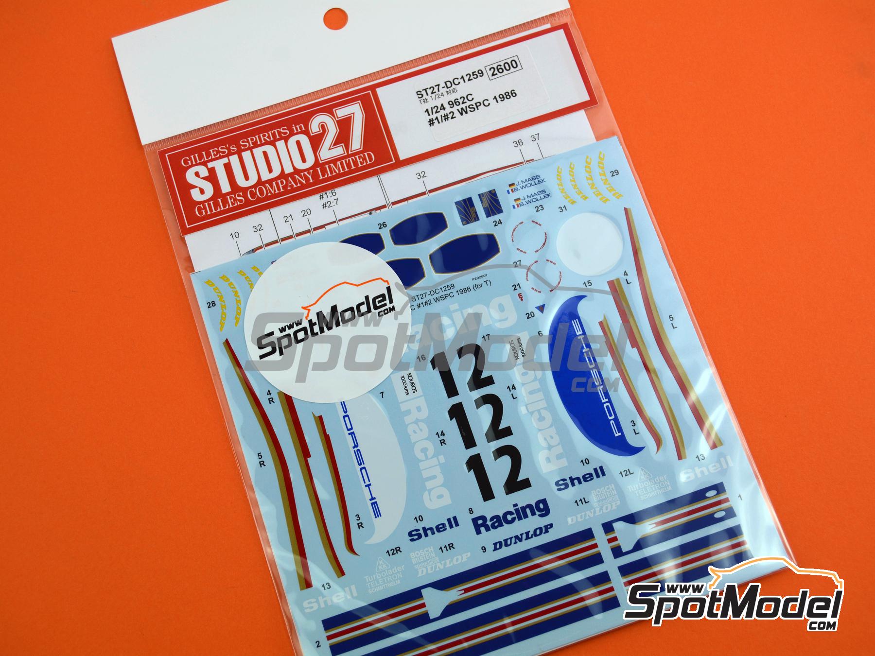 Image 3: Porsche 962C patrocinado por Rothmans - Campeonato del Mundo de Sports Prototipos (WSPC) 1986 | Decoraci&oacute;n en escala&nbsp;1/24 fabricado por Studio27 (ref.&nbsp;ST27-DC1259, tambien 4545310021803 y DC1259)