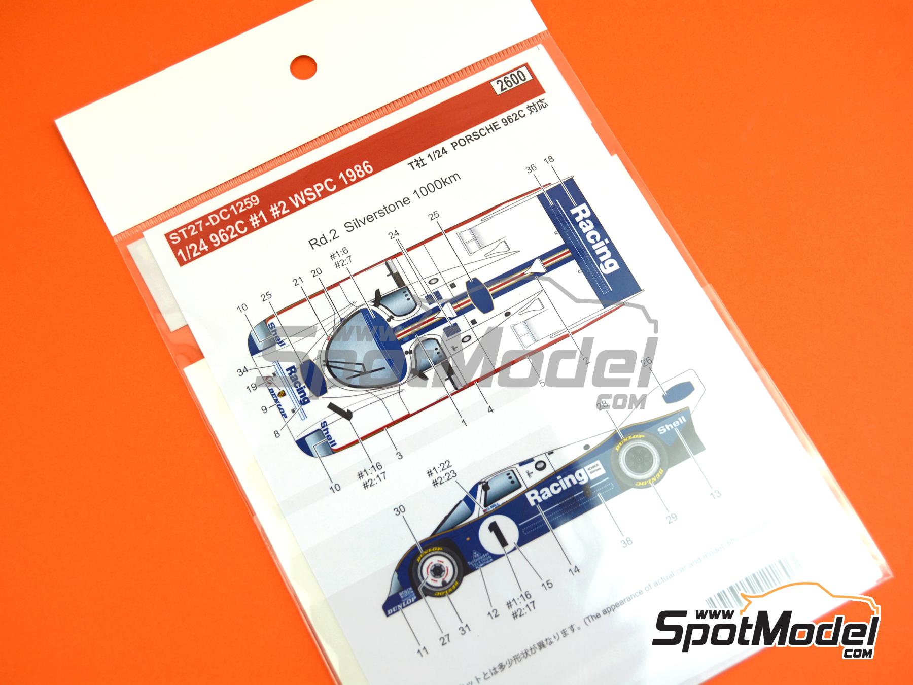 Image 5: Porsche 962C patrocinado por Rothmans - Campeonato del Mundo de Sports Prototipos (WSPC) 1986 | Decoraci&oacute;n en escala&nbsp;1/24 fabricado por Studio27 (ref.&nbsp;ST27-DC1259, tambien 4545310021803 y DC1259)