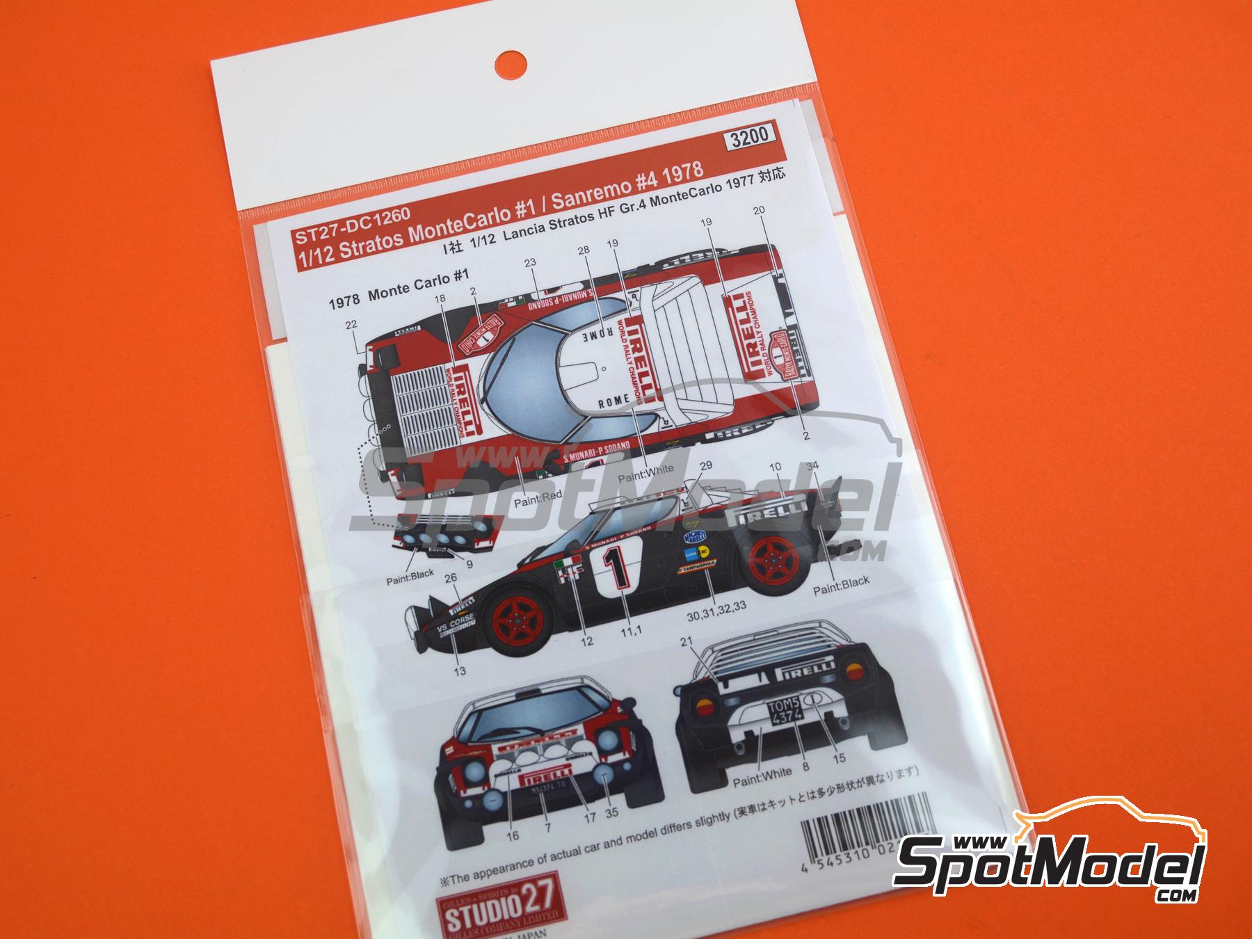 Image 7: Lancia Stratos HF Grupo 4 patrocinado por Pirelli - Rally de Monte Carlo - Rallye Automobile de Monte-Carlo, Rally de San Remo 1978 | Decoraci&oacute;n en escala&nbsp;1/12 fabricado por Studio27 (ref.&nbsp;ST27-DC1260, tambien 4545310021957 y DC1260)