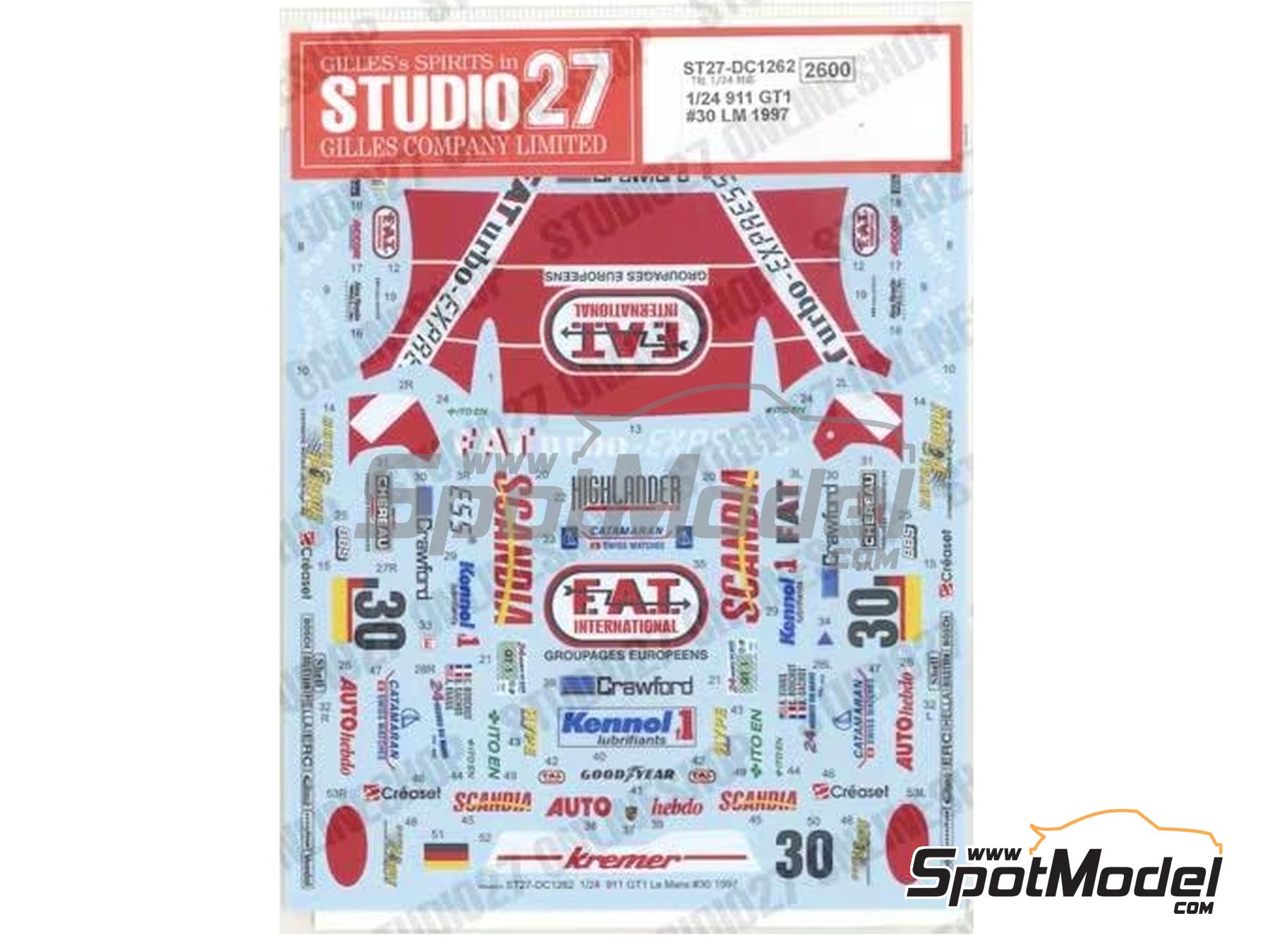 Image 2: Porsche 911 GT1 Equipo Kremer Racing patrocinado por FATurbo-Express - 24 Horas de Le Mans 1997 | Decoraci&oacute;n en escala&nbsp;1/24 fabricado por Studio27 (ref.&nbsp;ST27-DC1262, tambien 4545310022107 y DC1262)