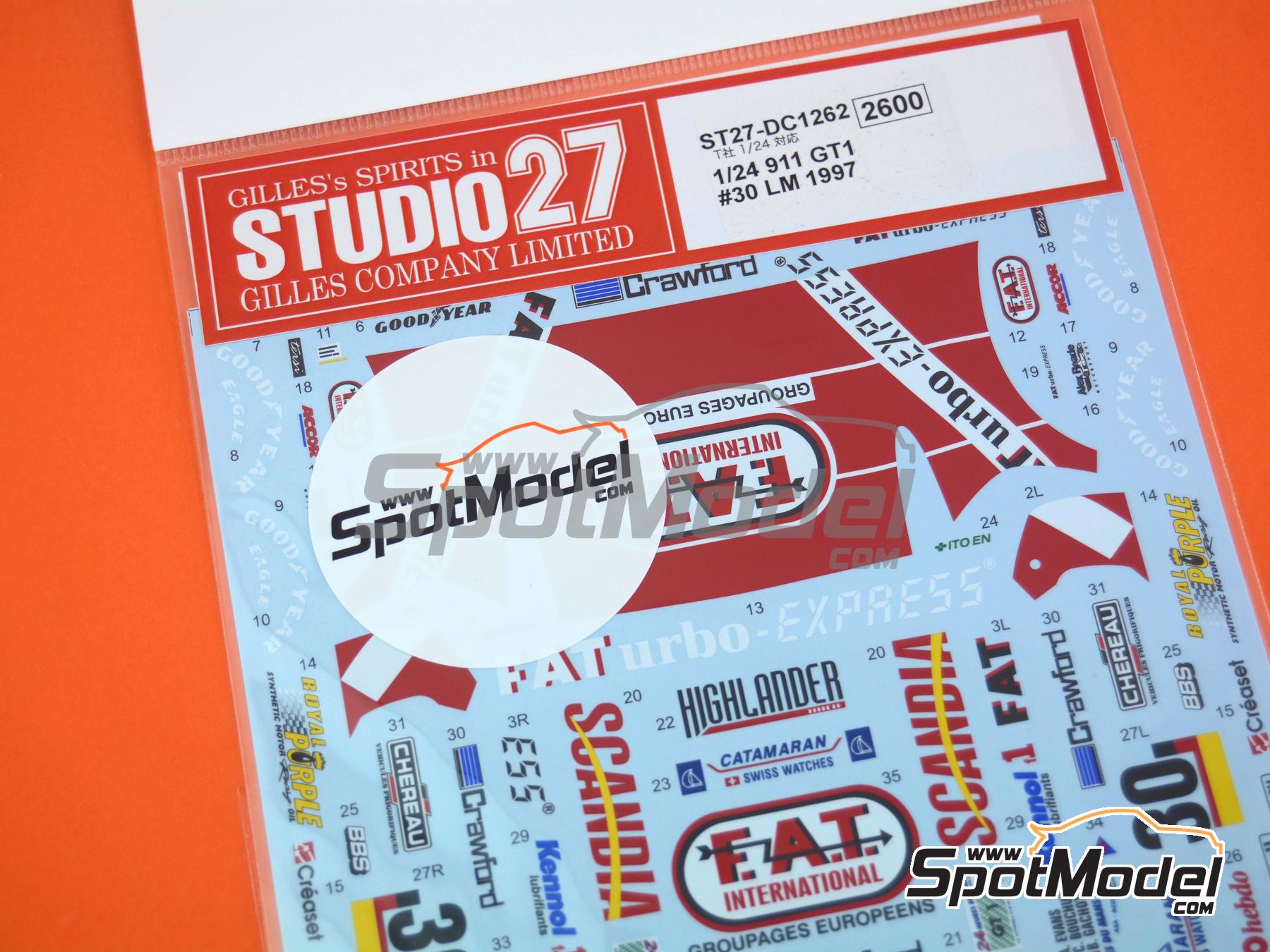 Image 3: Porsche 911 GT1 Equipo Kremer Racing patrocinado por FATurbo-Express - 24 Horas de Le Mans 1997 | Decoraci&oacute;n en escala&nbsp;1/24 fabricado por Studio27 (ref.&nbsp;ST27-DC1262, tambien 4545310022107 y DC1262)