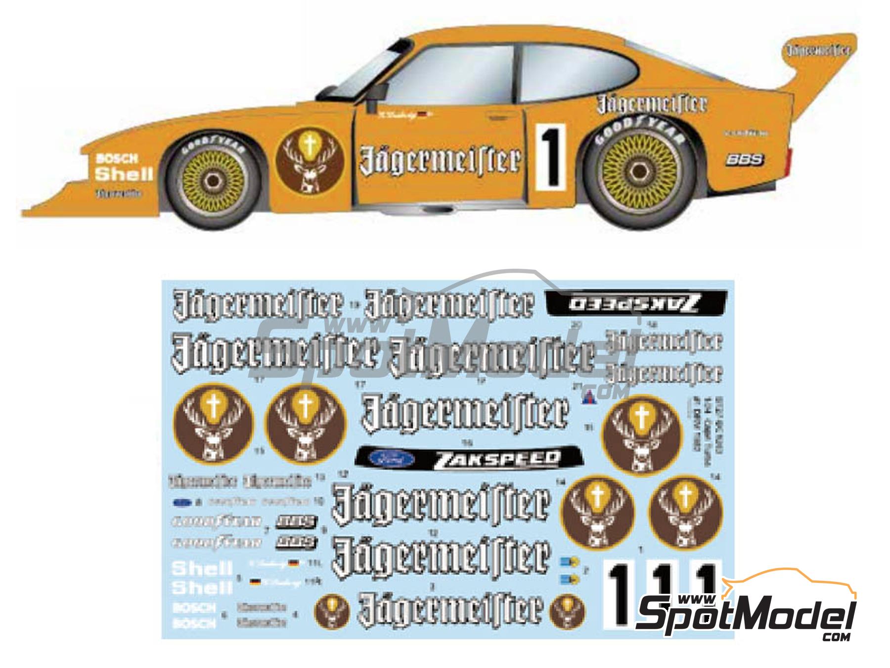Image 1: Ford Capri Turbo Grupo 5 Equipo Zakspeed patrocinado por J&auml;germeister - Deutsche Rennsport Meisterschaft DRM 1982 | Decoraci&oacute;n en escala&nbsp;1/24 fabricado por Studio27 (ref.&nbsp;ST27-DC1263, tambien 4545310022213 y DC1263)