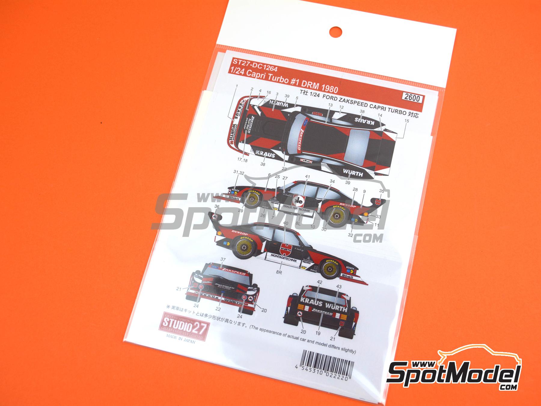 Image 6: Ford Capri Turbo Grupo 5 Equipo Zakspeed patrocinado por Kraus, Wurth - Deutsche Rennsport Meisterschaft DRM 1980 | Decoraci&oacute;n en escala&nbsp;1/24 fabricado por Studio27 (ref.&nbsp;ST27-DC1264, tambien 4545310022220 y DC1264)